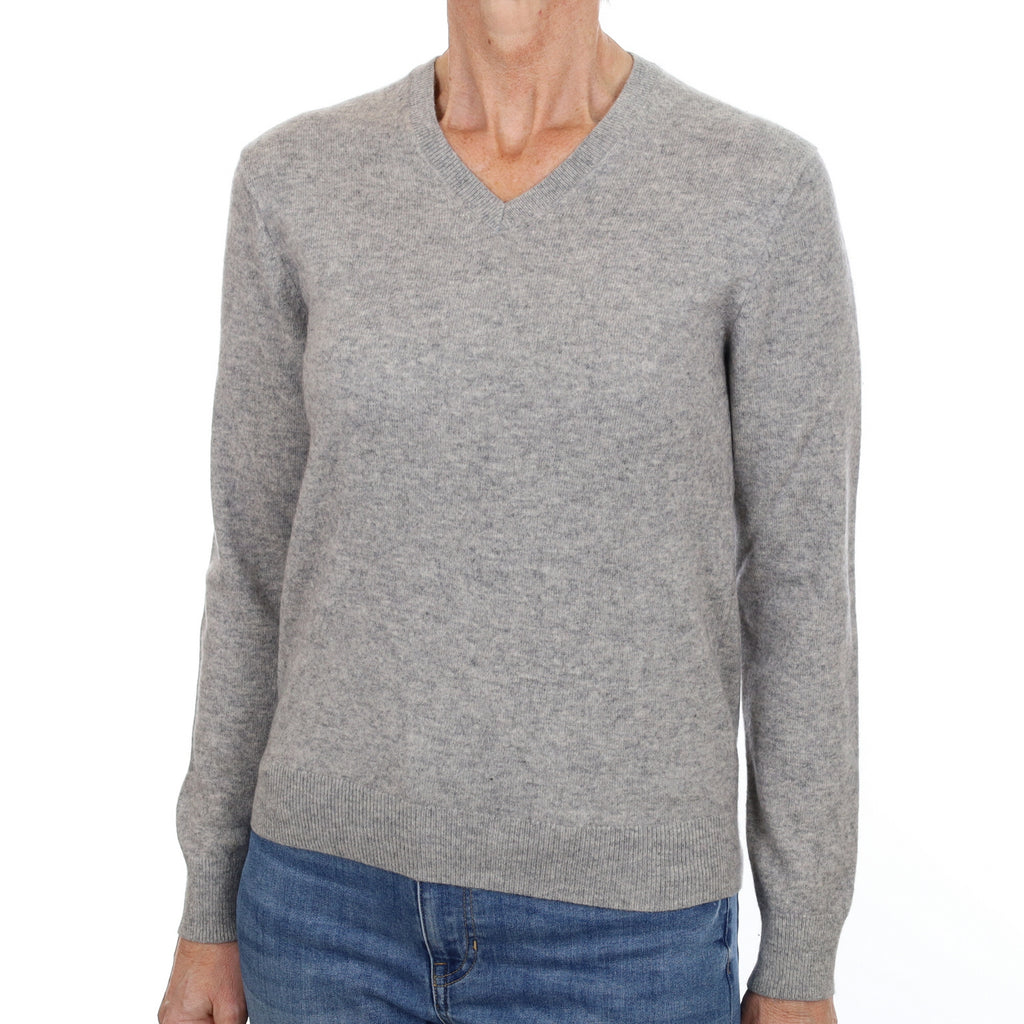 Smoke Grey Cashmere V Neck Jumper Small