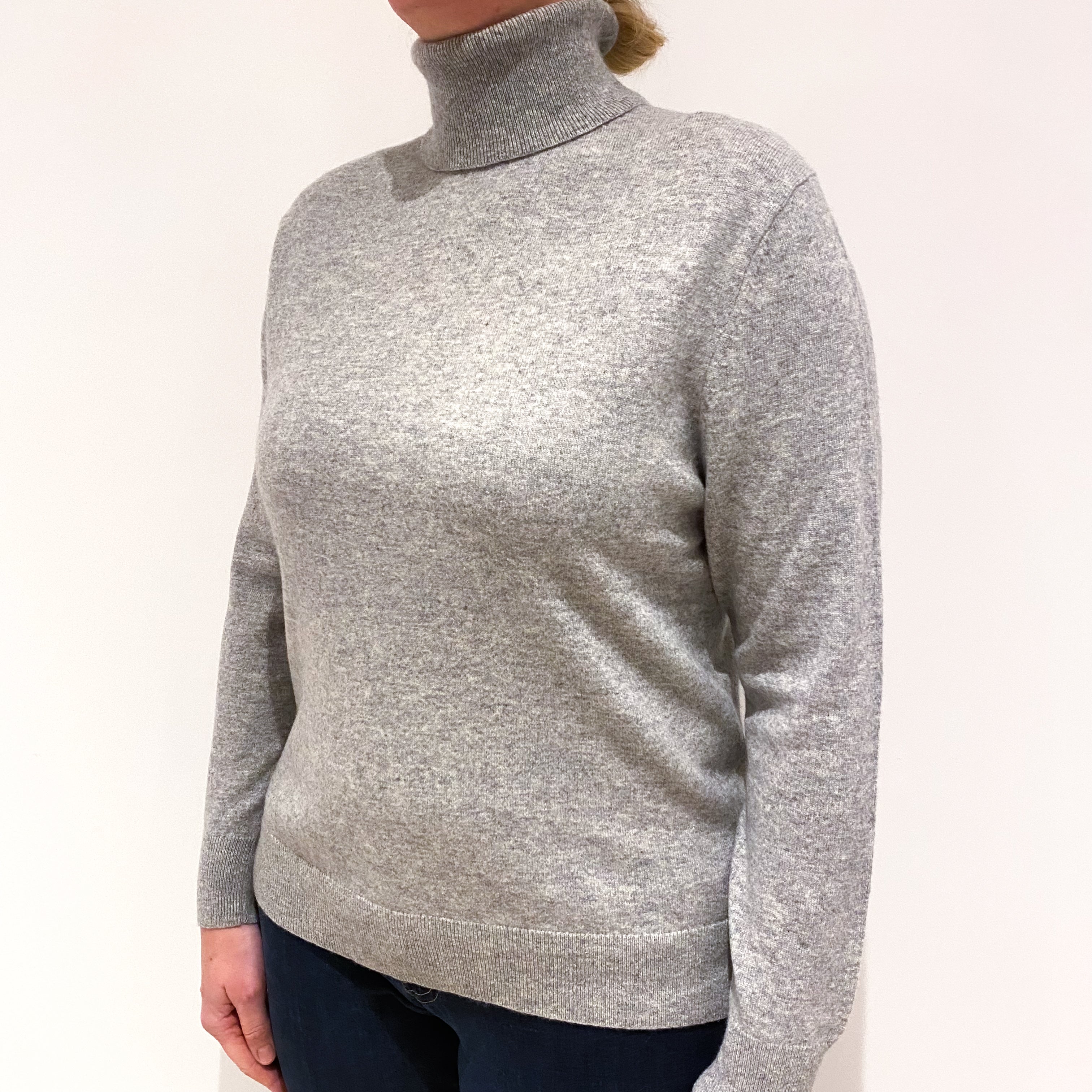 Smoke Grey Cashmere Polo Neck Jumper Large