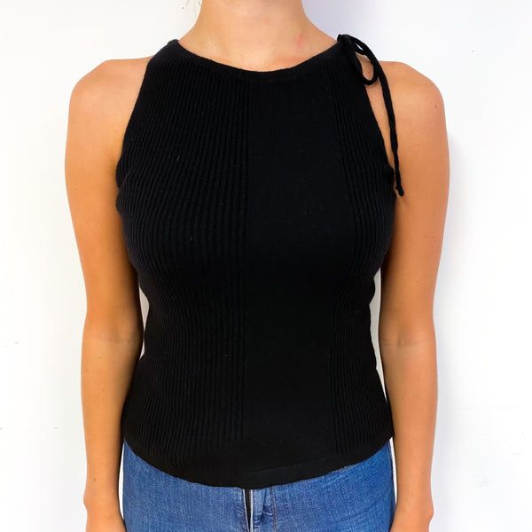New Scottish Black Cashmere Drawstring Tank Top Small