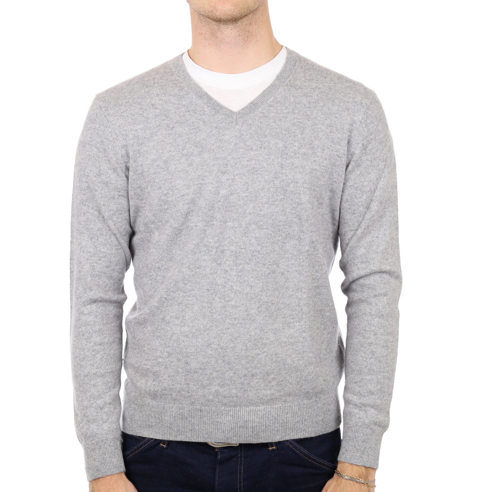 Men's Smoke Grey Cashmere V Neck Jumper Medium