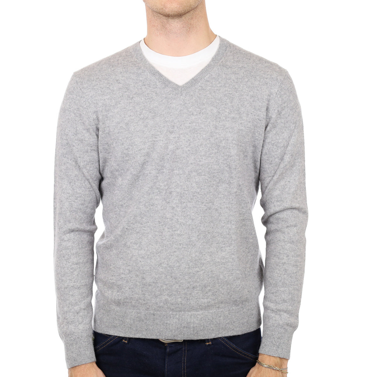 Men's Smoke Grey Cashmere V Neck Jumper Medium