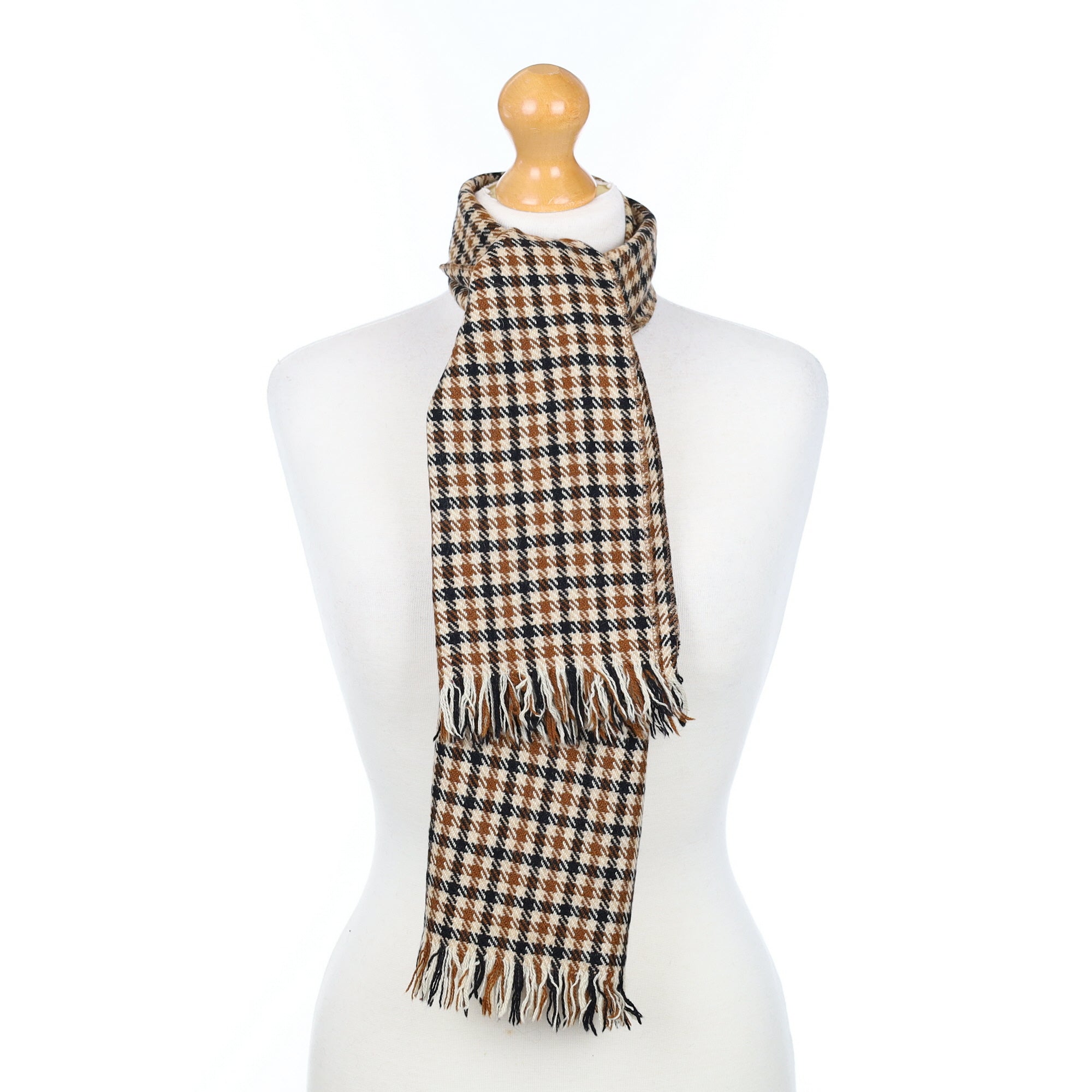 Black and Caramel Checked Woven Cashmere Scarf
