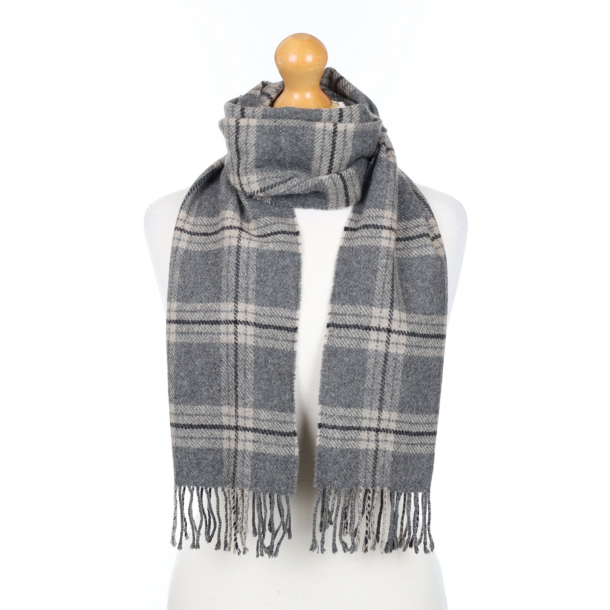 Grey Checked Woven Cashmere Scarf