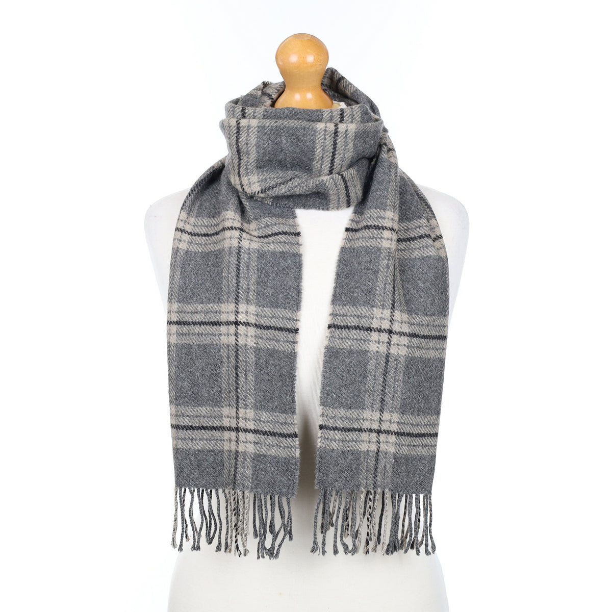 Grey Checked Woven Cashmere Scarf