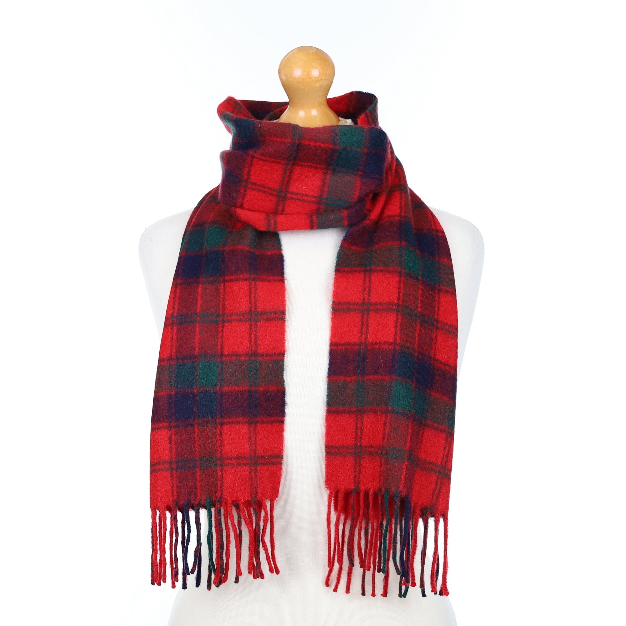 Red Green and Purple Checked Woven Cashmere Scarf