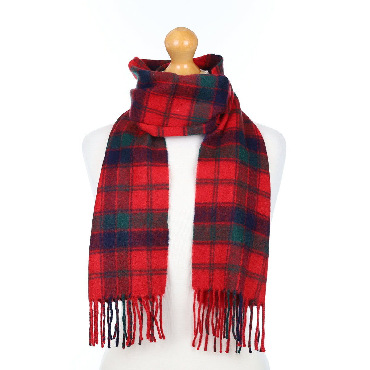 Red Green and Purple Checked Woven Cashmere Scarf
