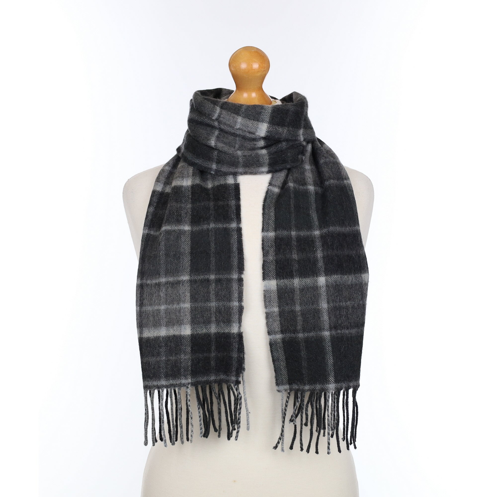 Two Toned Grey Checked Woven Cashmere Scarf