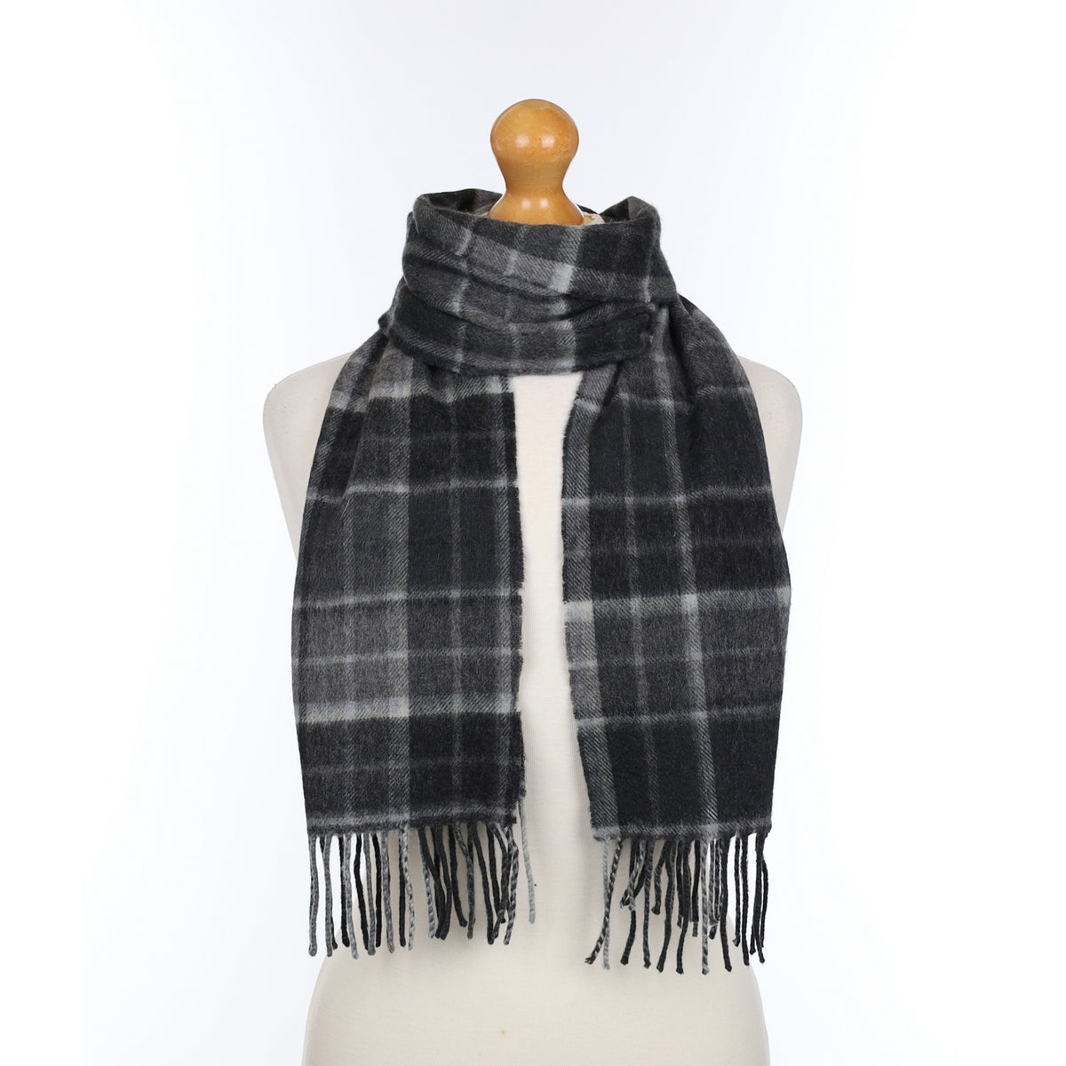 Two Toned Grey Checked Woven Cashmere Scarf