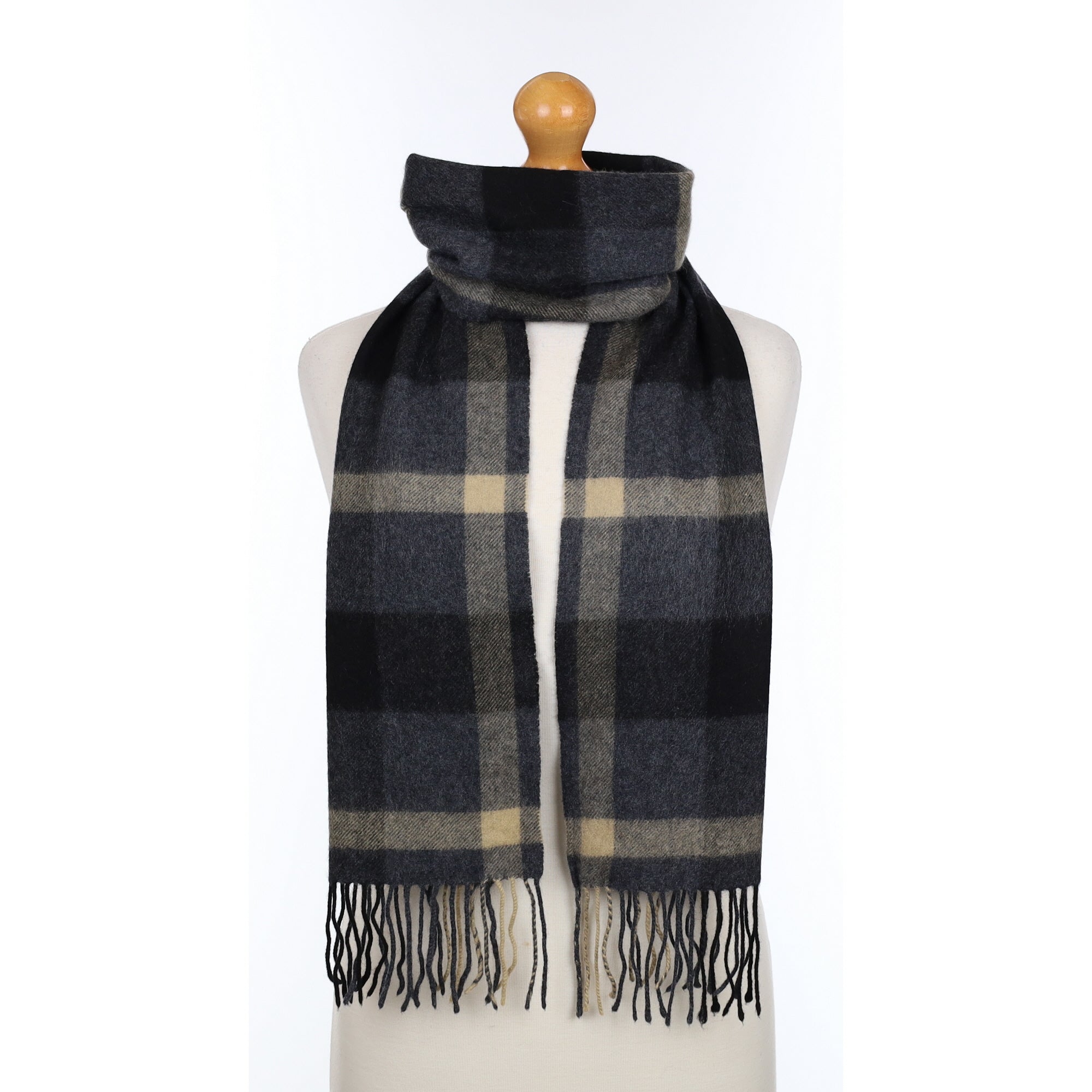 Blue and Grey Checked Woven Cashmere Scarf