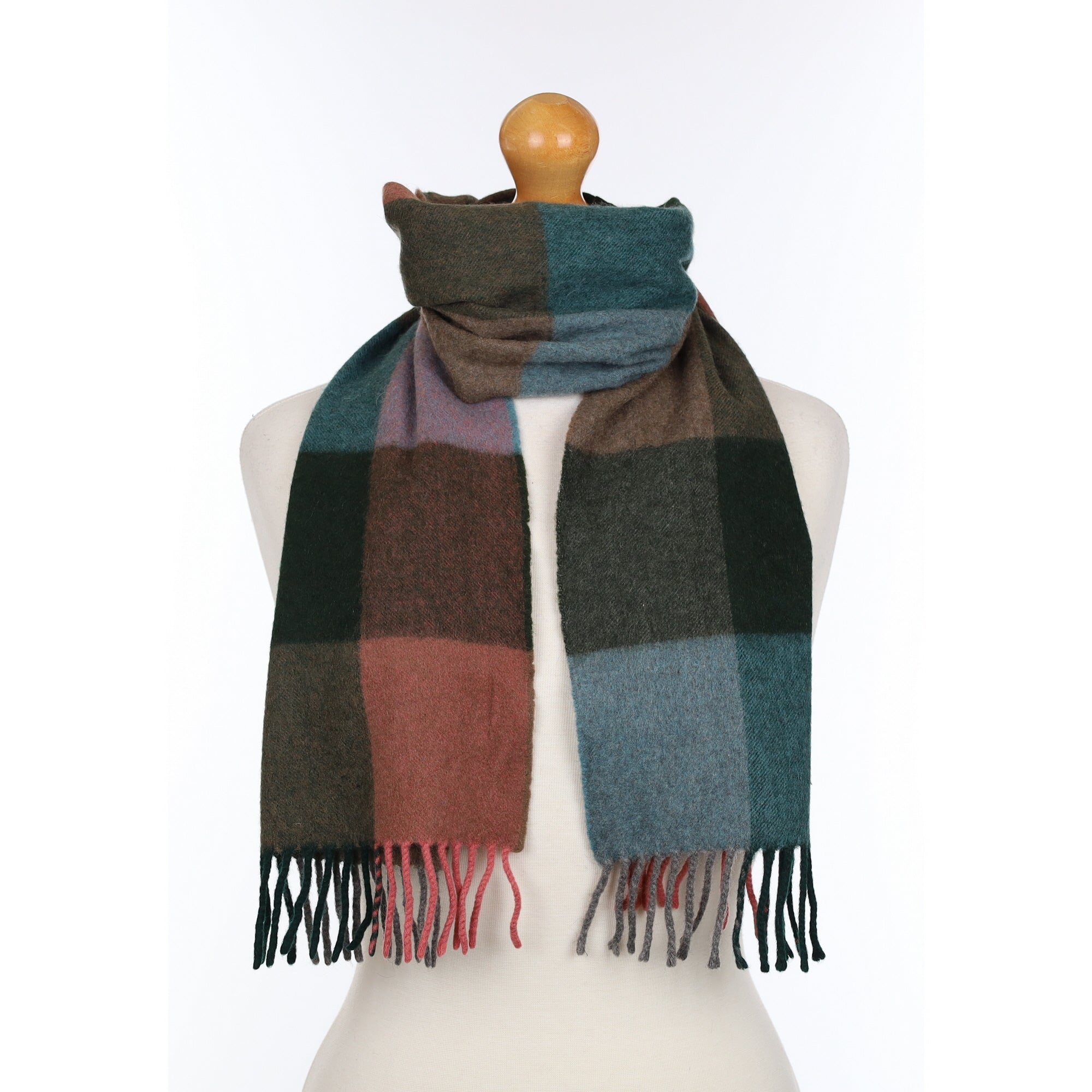 Brown Green and Purple Checked Woven Cashmere Scarf