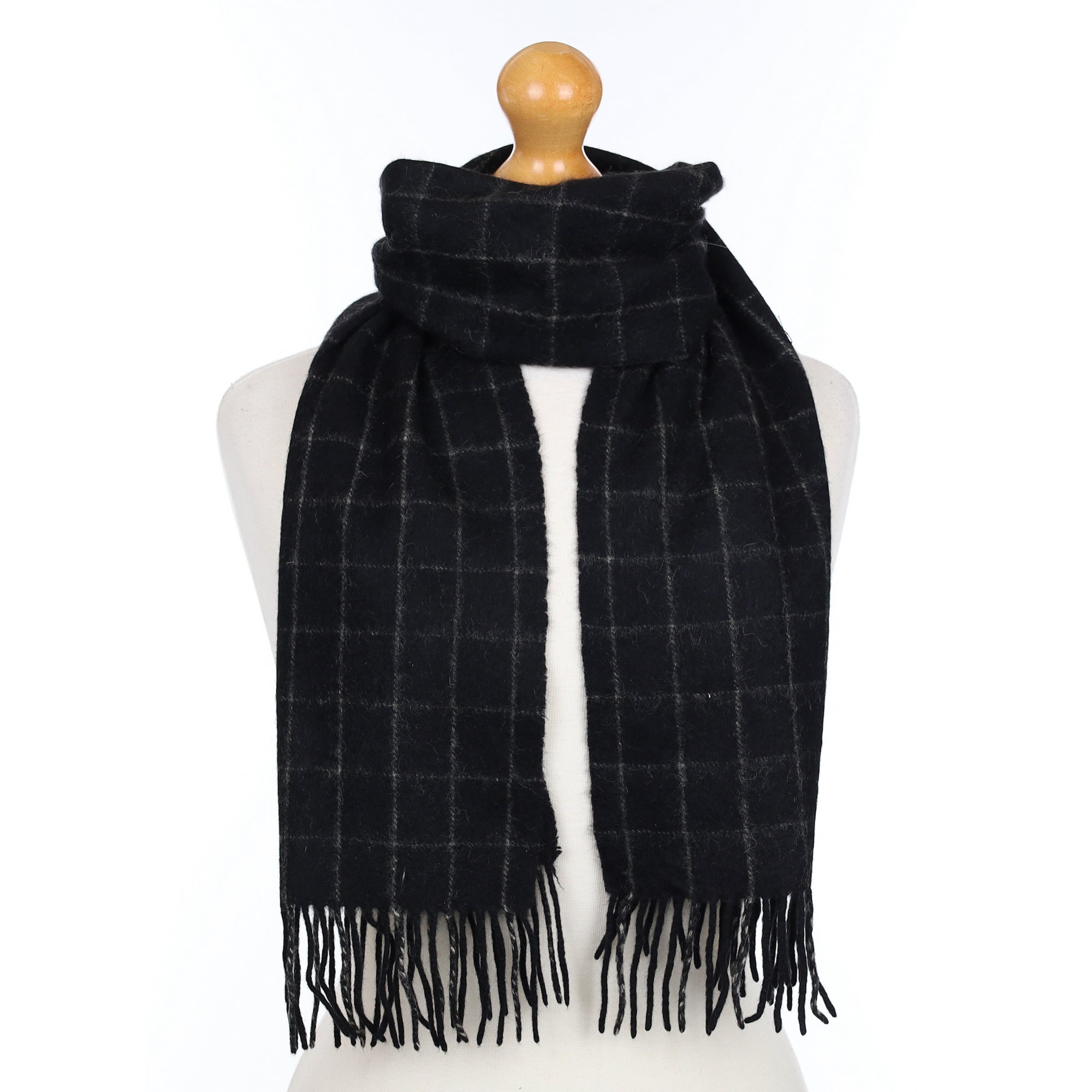 Black and Grey Checked Woven Cashmere Scarf