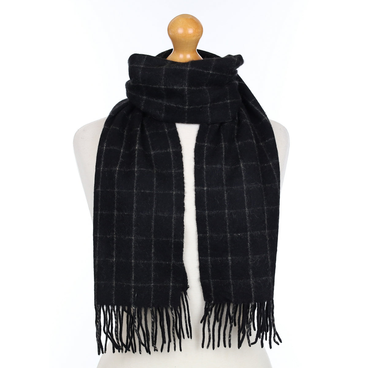 Black and Grey Checked Woven Cashmere Scarf