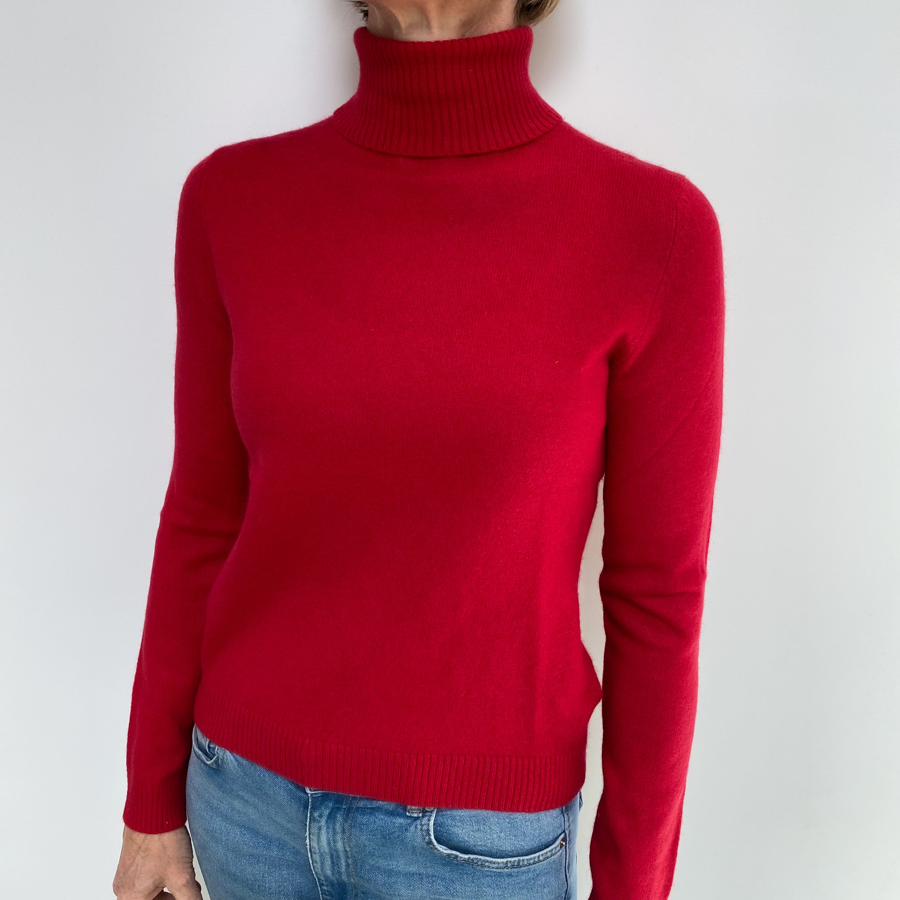 Berry Red Cashmere Polo Neck Jumper Small