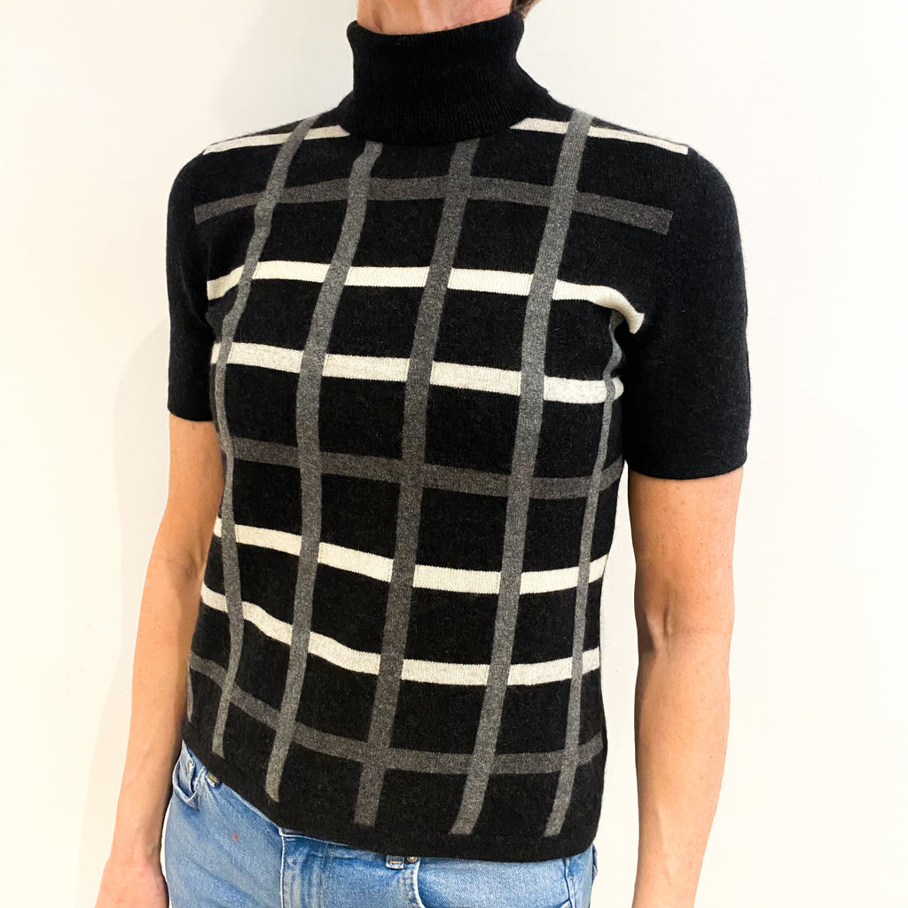 Italian Charcoal Grey Cashmere Polo Neck Short Sleeved Jumper Small
