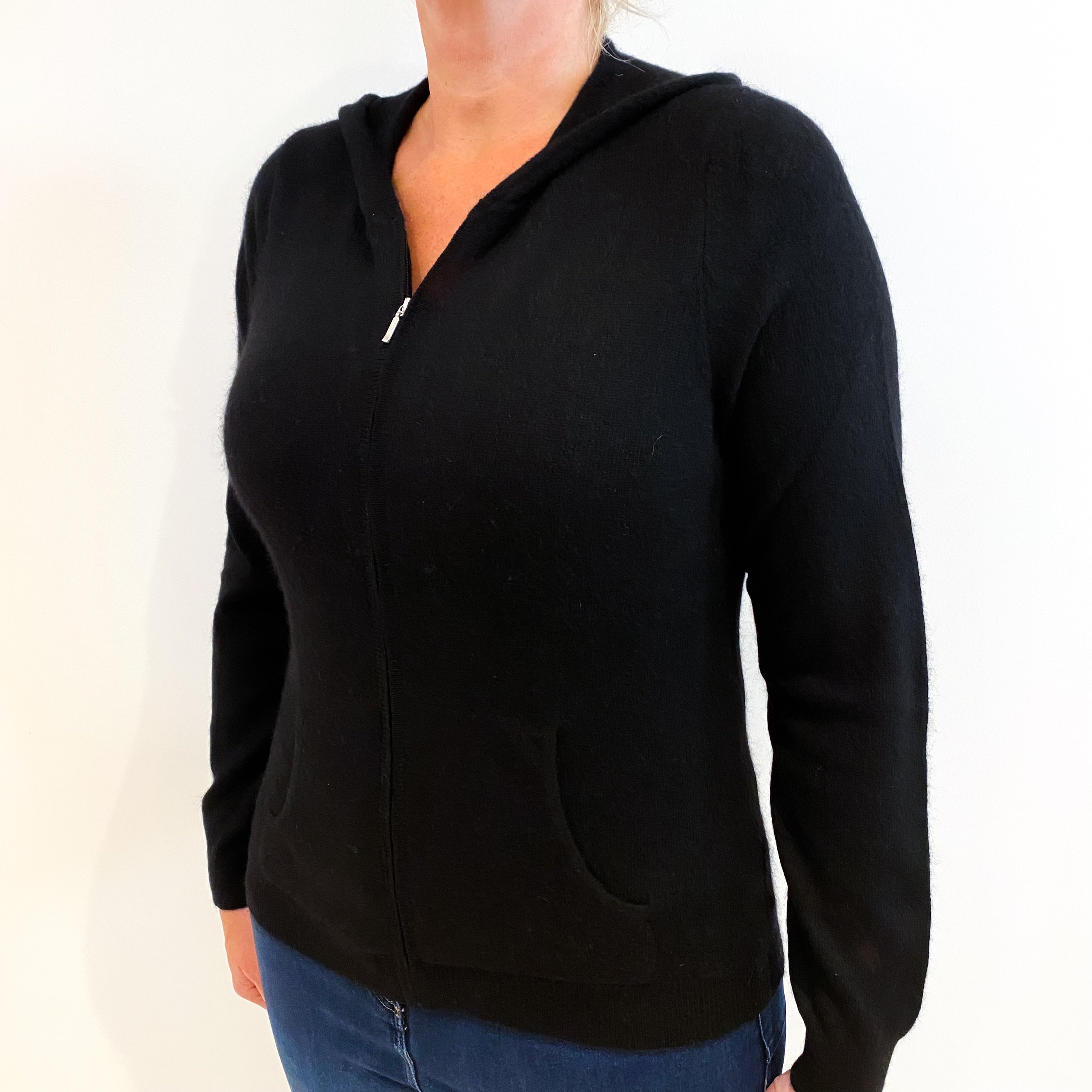 Black Cashmere Zip Up Hoodie Large