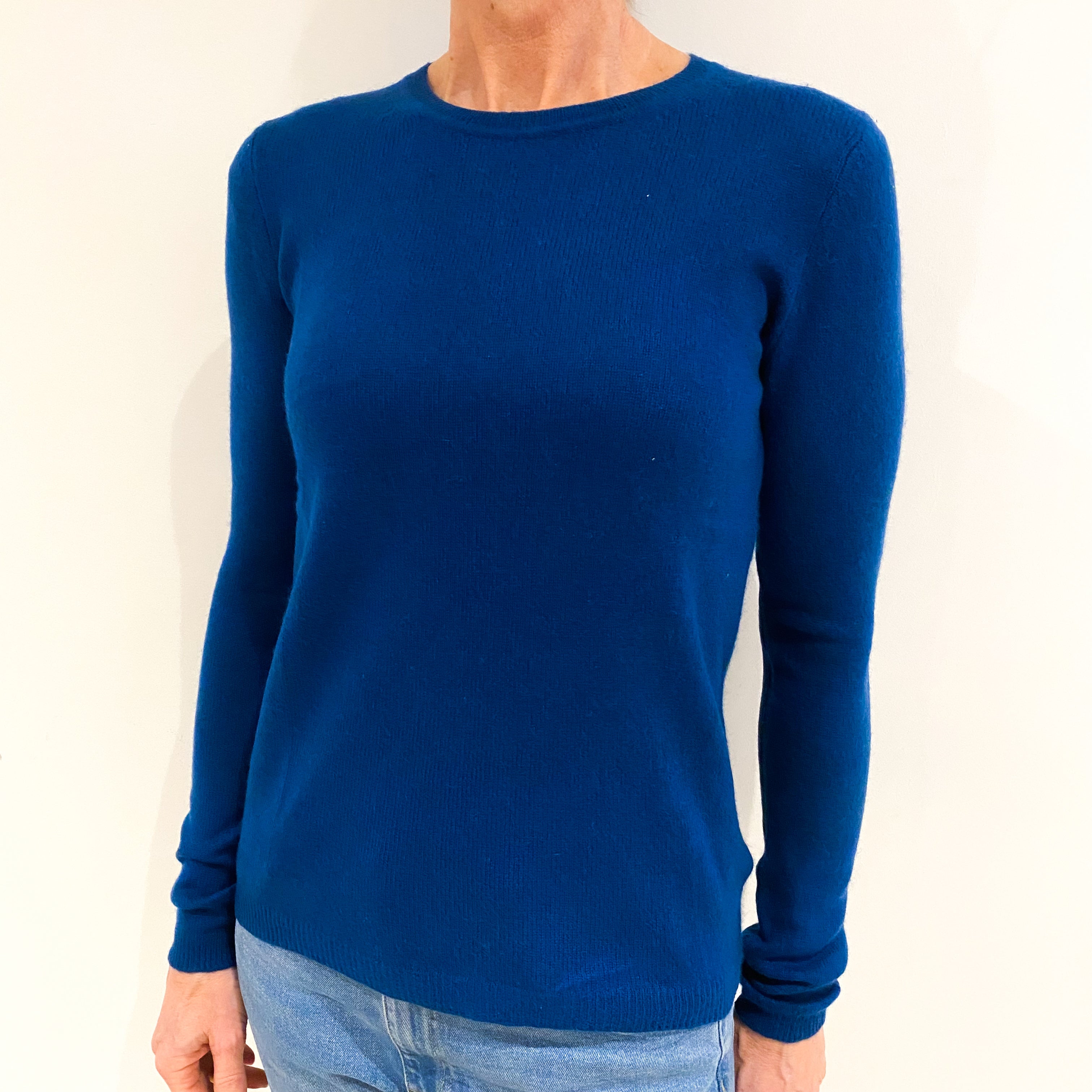 Petrol Blue Cashmere Crew Neck Jumper Small
