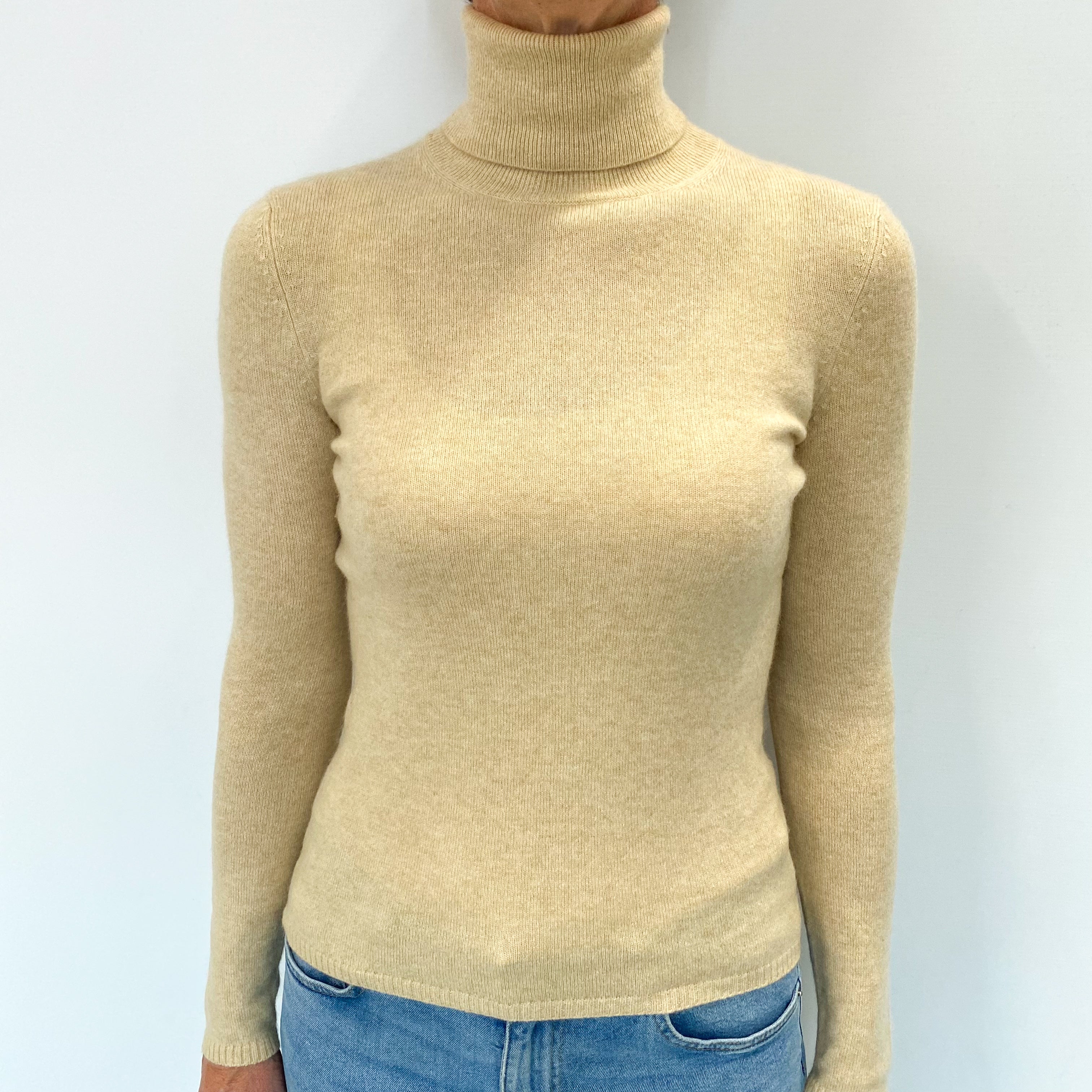 Oatmeal Beige Cashmere Polo Neck Jumper Small