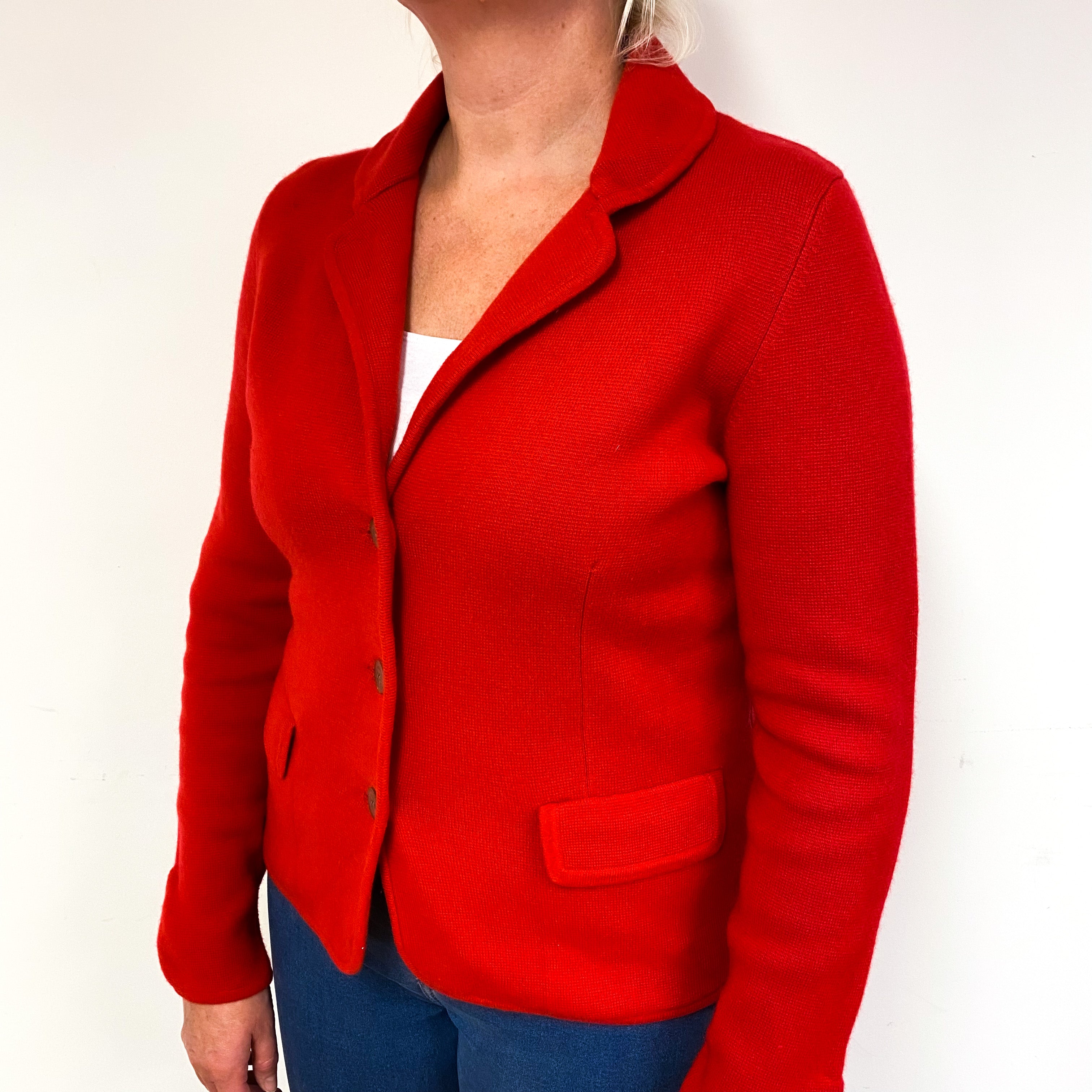 Scarlet Red Heavy Knit Cashmere Collared Jacket Large