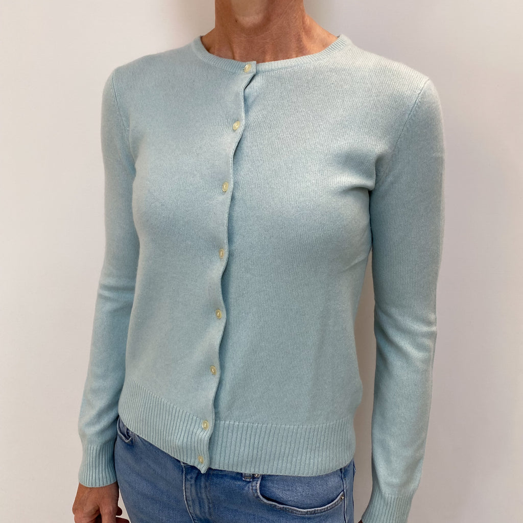 Opal Blue Cashmere Crew Neck Cardigan Small
