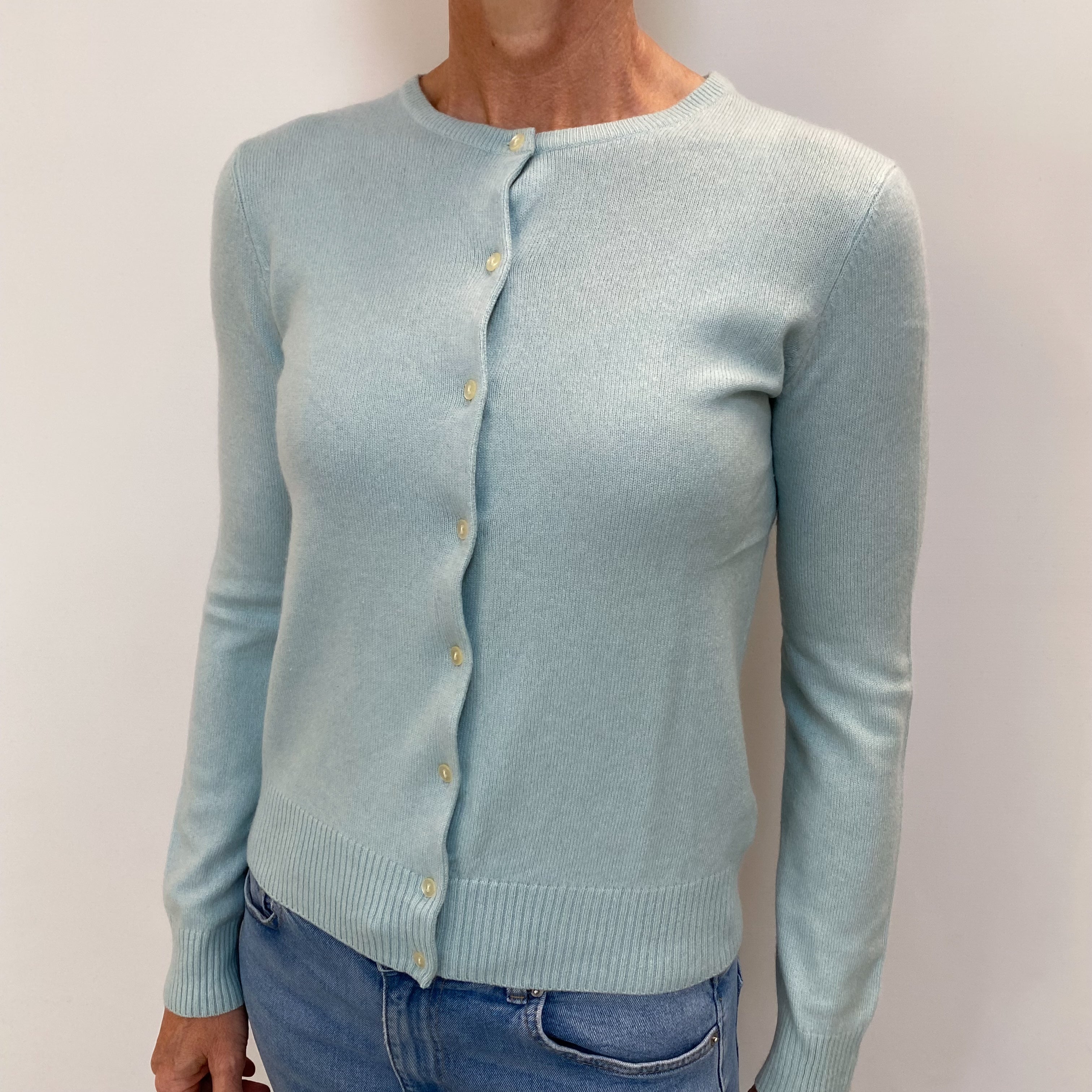 Opal Blue Cashmere Crew Neck Cardigan Small