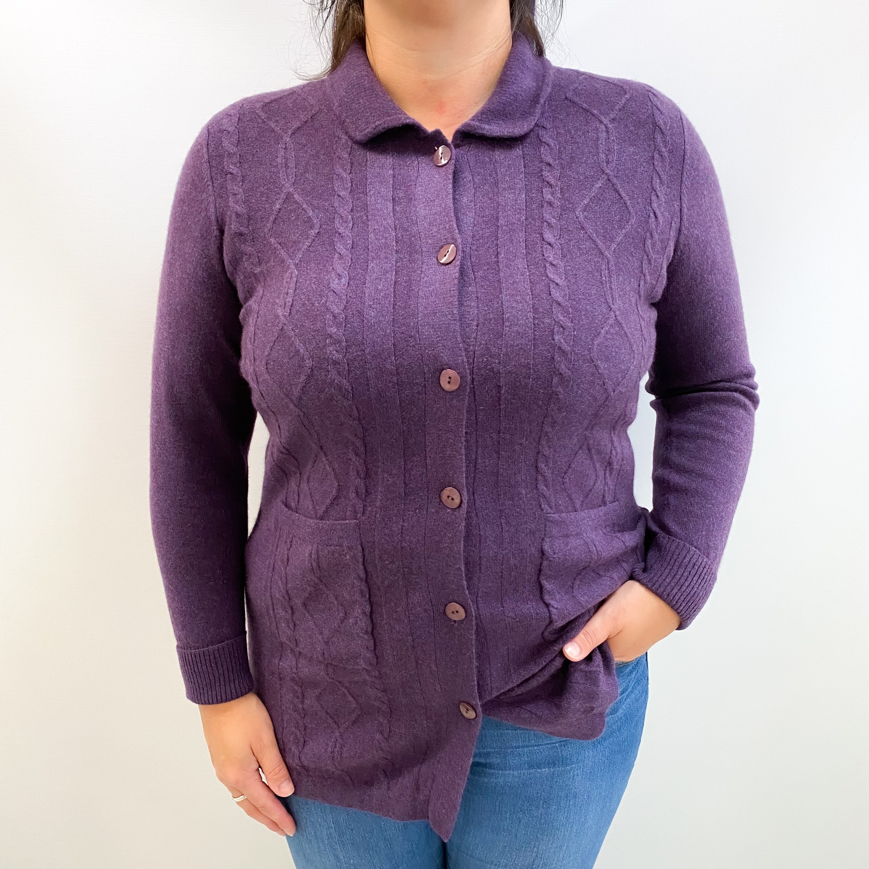 Iris Purple Cashmere Collared Neck Cardigan Large