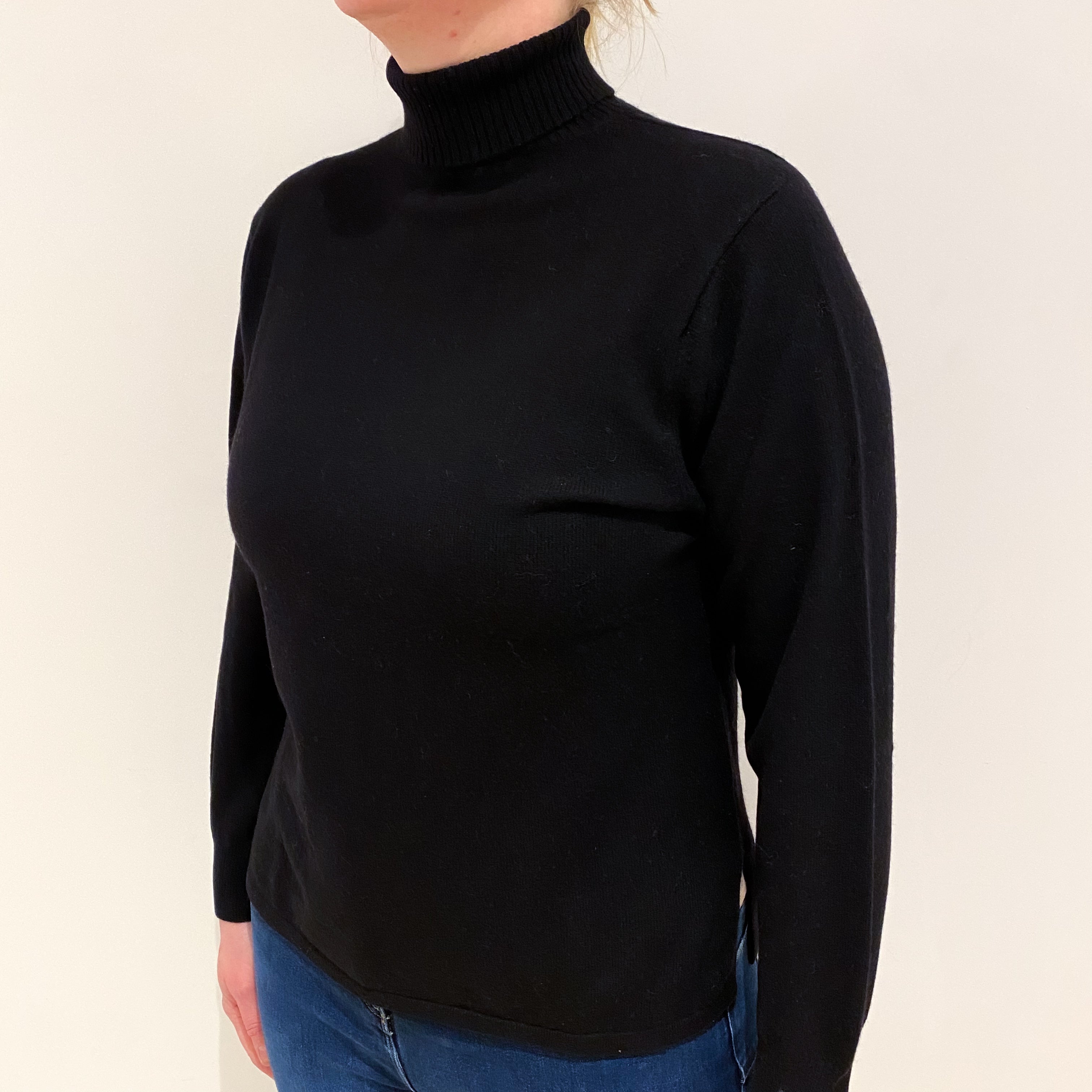 Black Cashmere Polo Neck Jumper Large