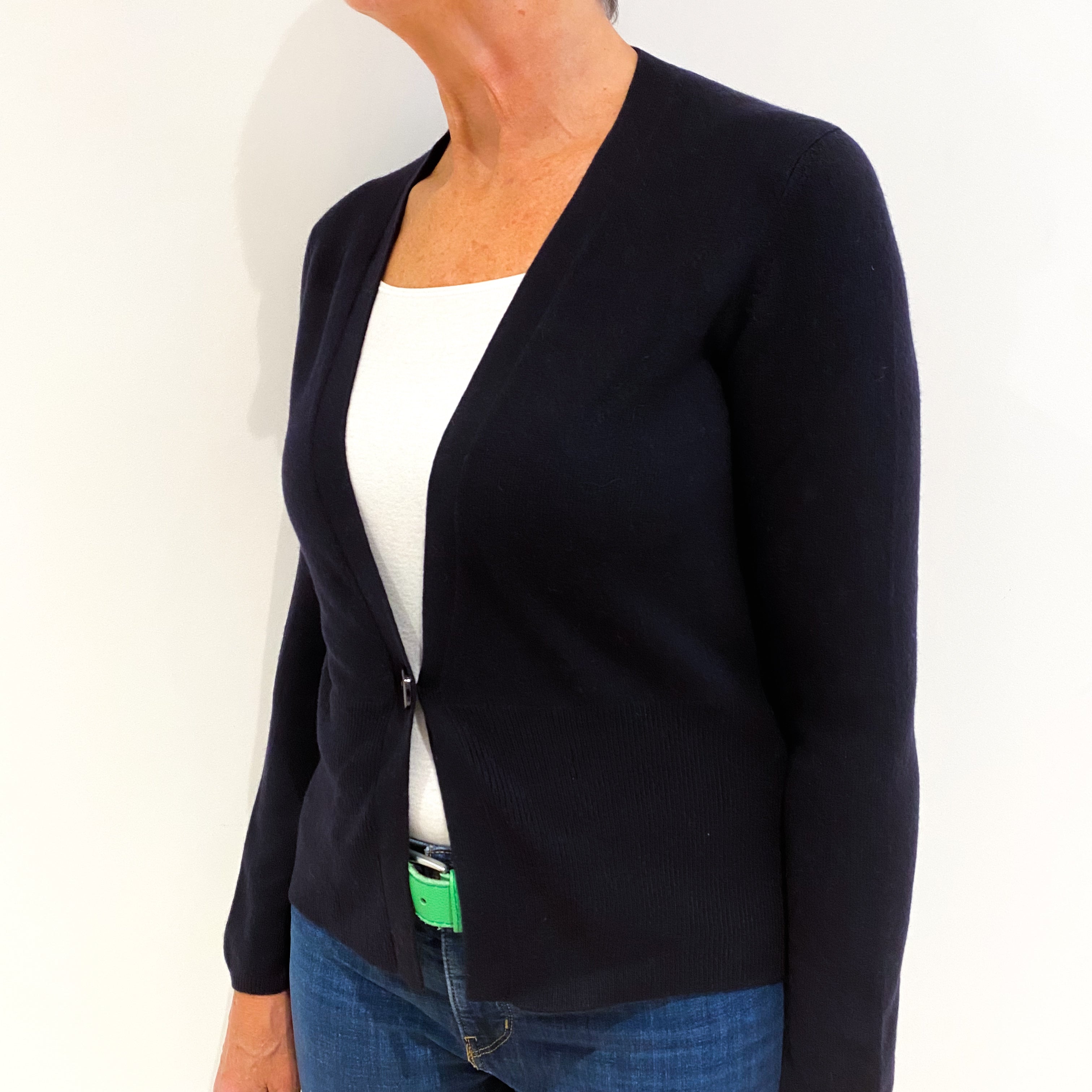 Dark Navy Blue Cashmere Cardigan Medium