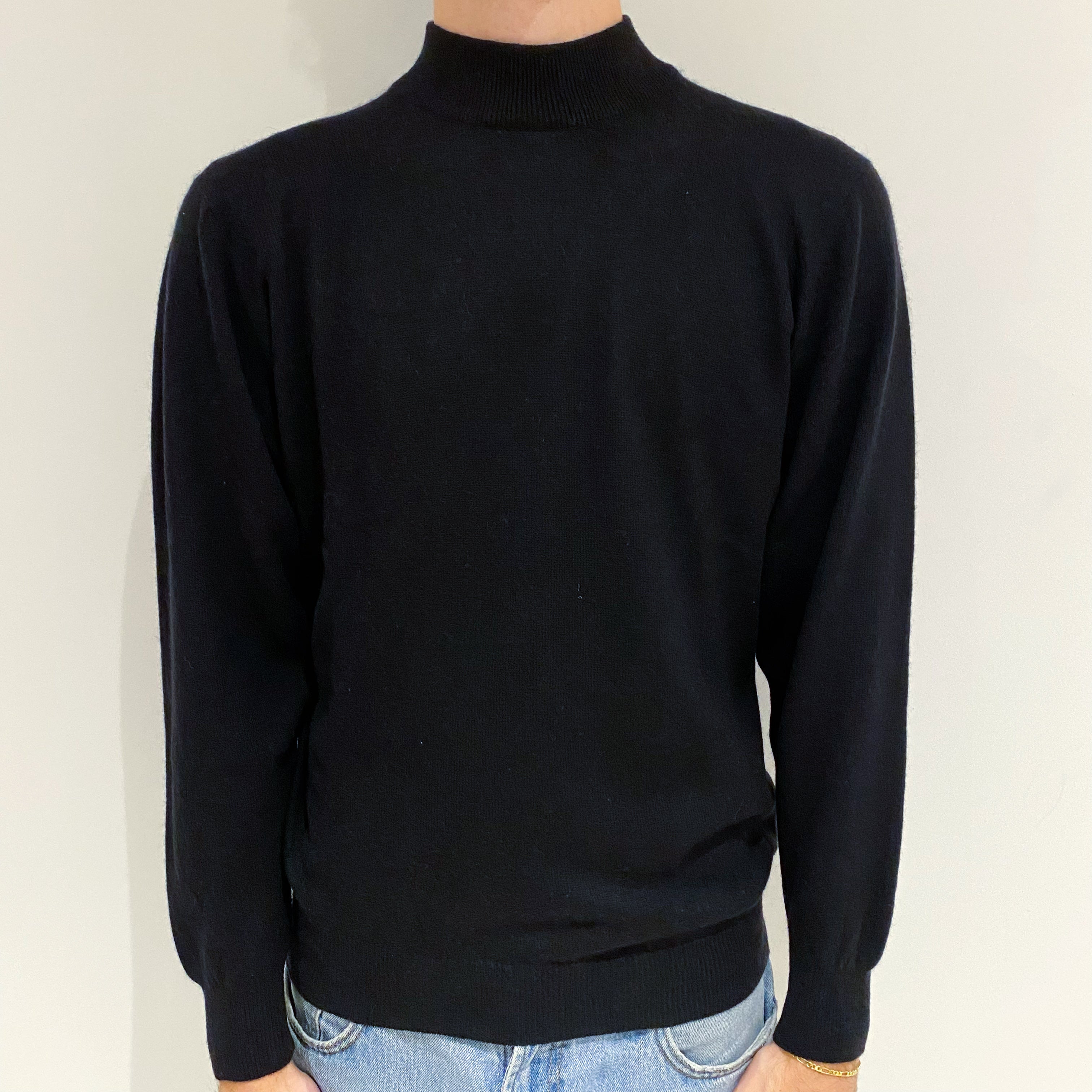 Men's Black Cashmere Turtle Neck Jumper Large