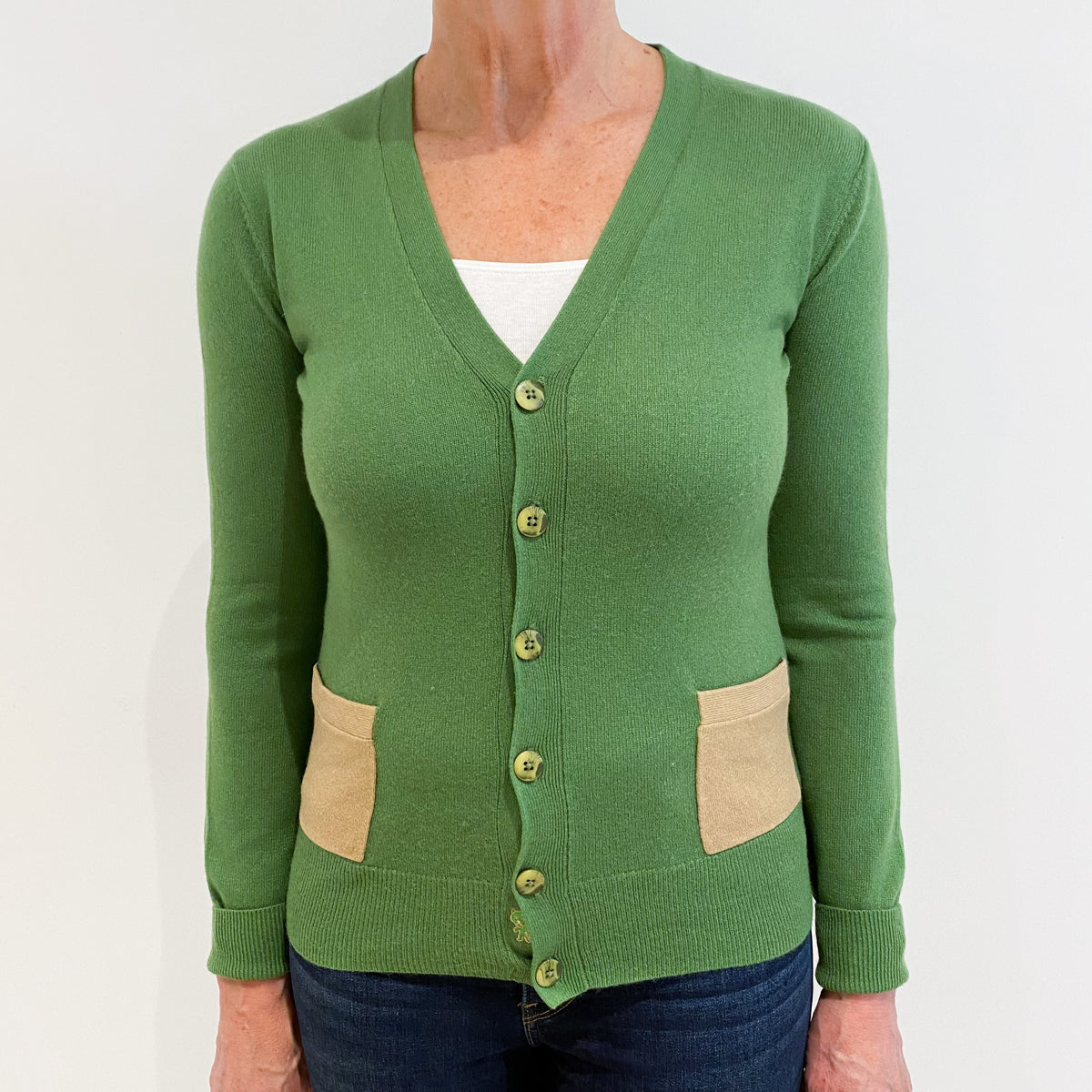Fern Green Cashmere V-Neck Cardigan Medium