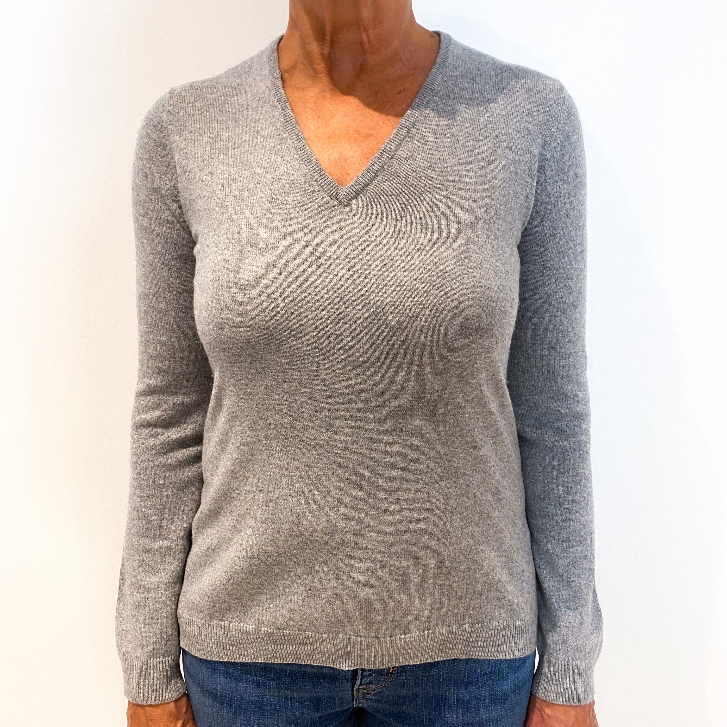 Smoke Grey Cashmere V-Neck Jumper Medium