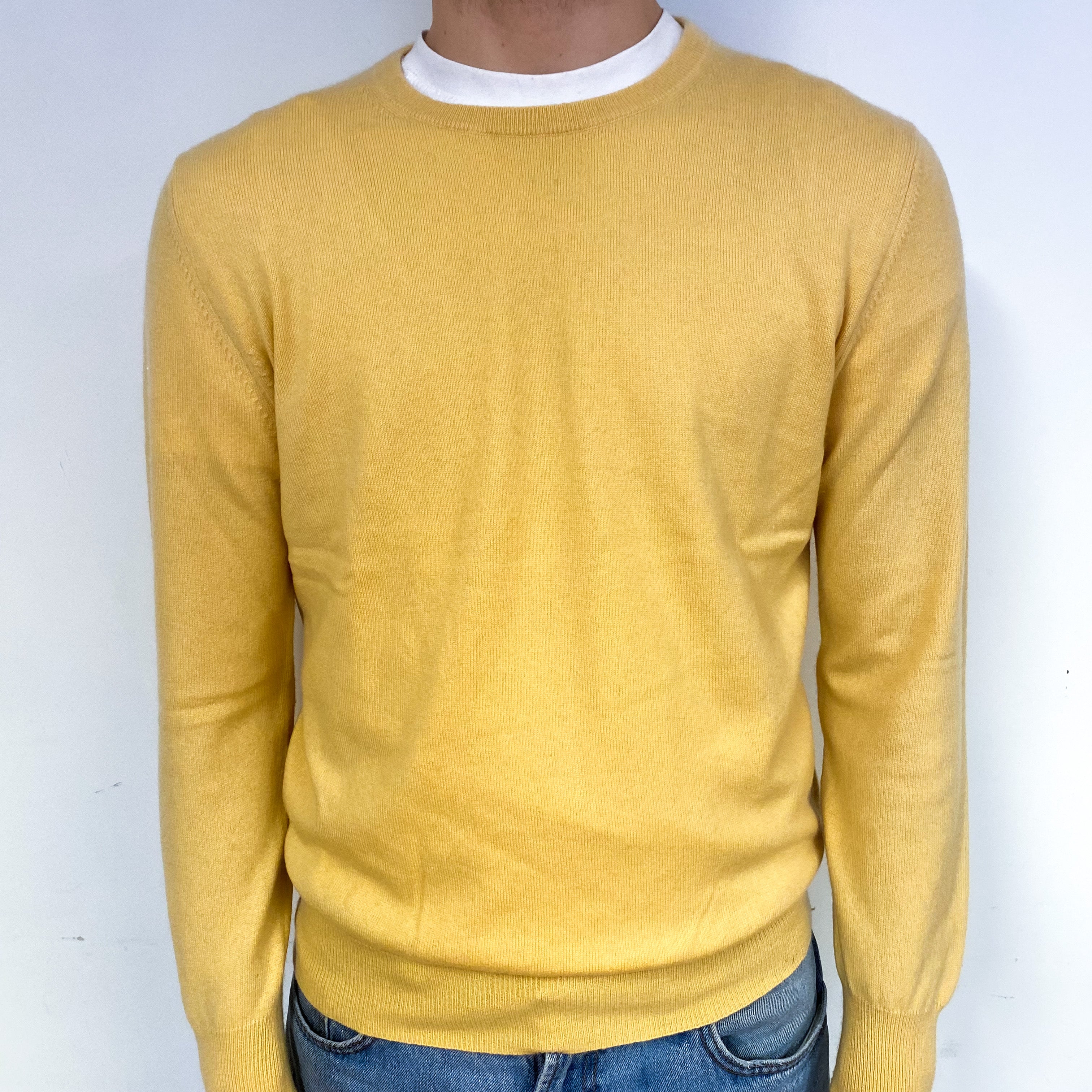 Men's Mustard Yellow Cashmere Crew Neck Jumper Large