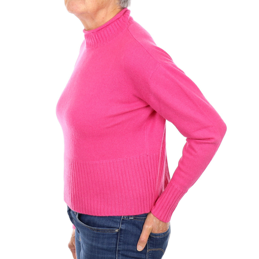 Hot Pink Cashmere Slouchy Turtle Neck Jumper Medium