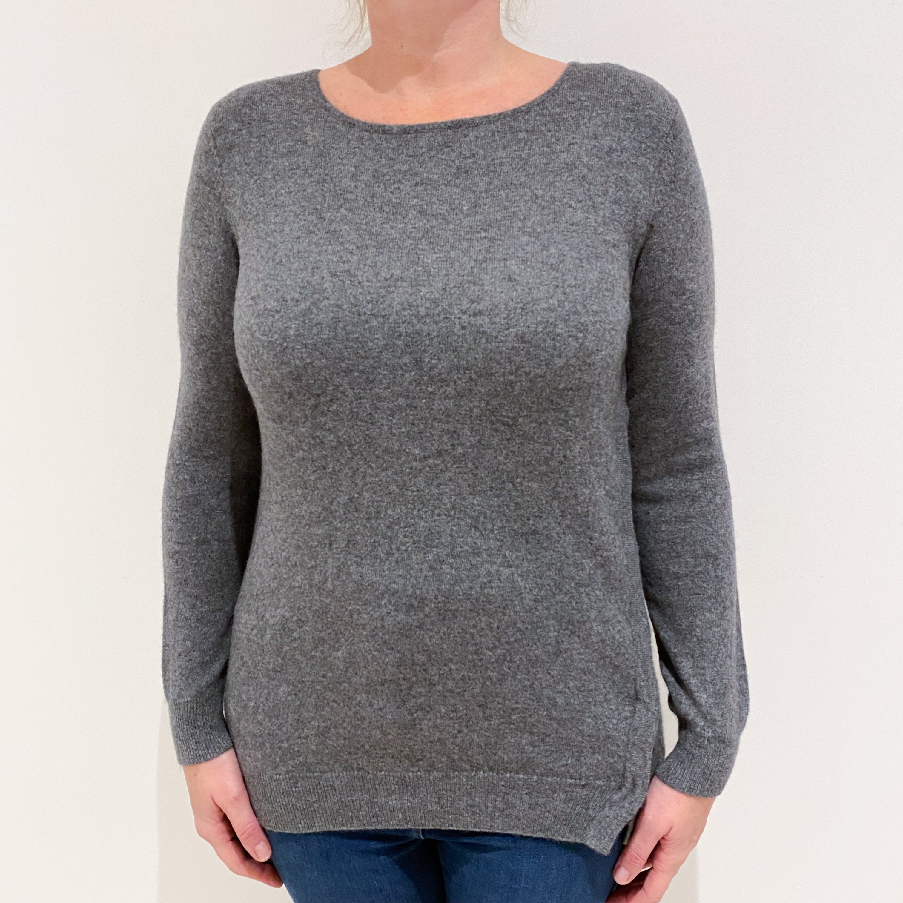 Slate Grey Open Side Cashmere Crew Neck Jumper Large