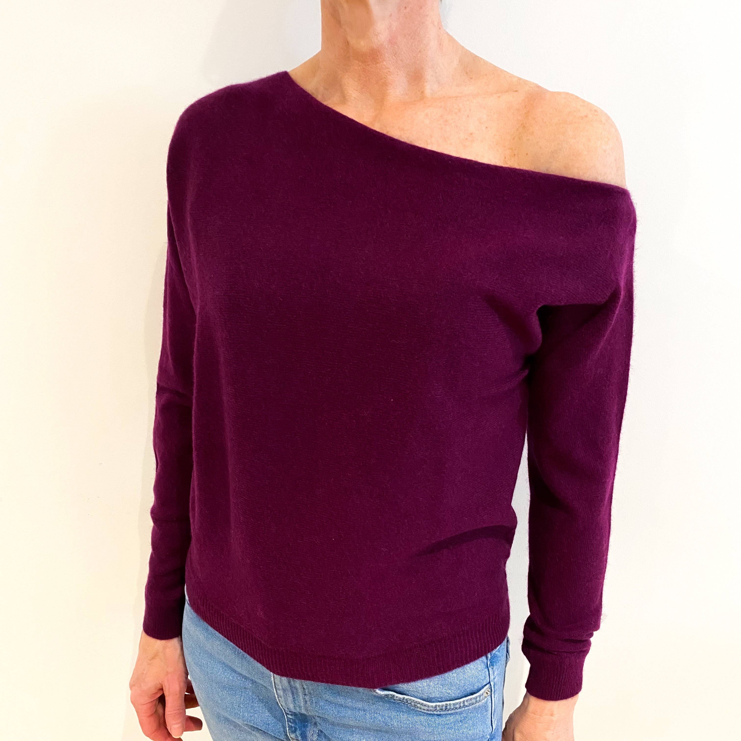 Plum Purple Cashmere Crew Neck Jumper Small