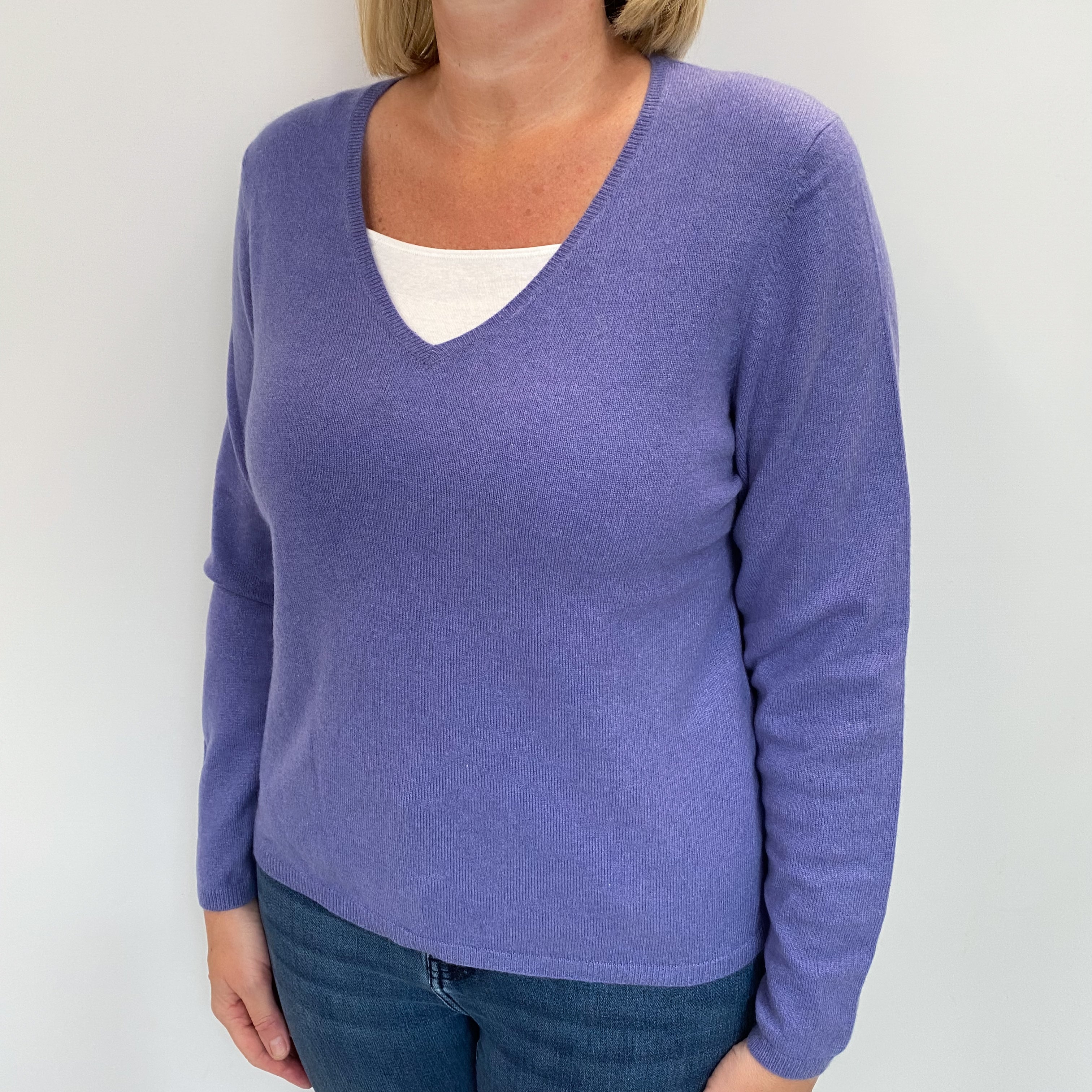 Amethyst Purple Cashmere V Neck Jumper Large