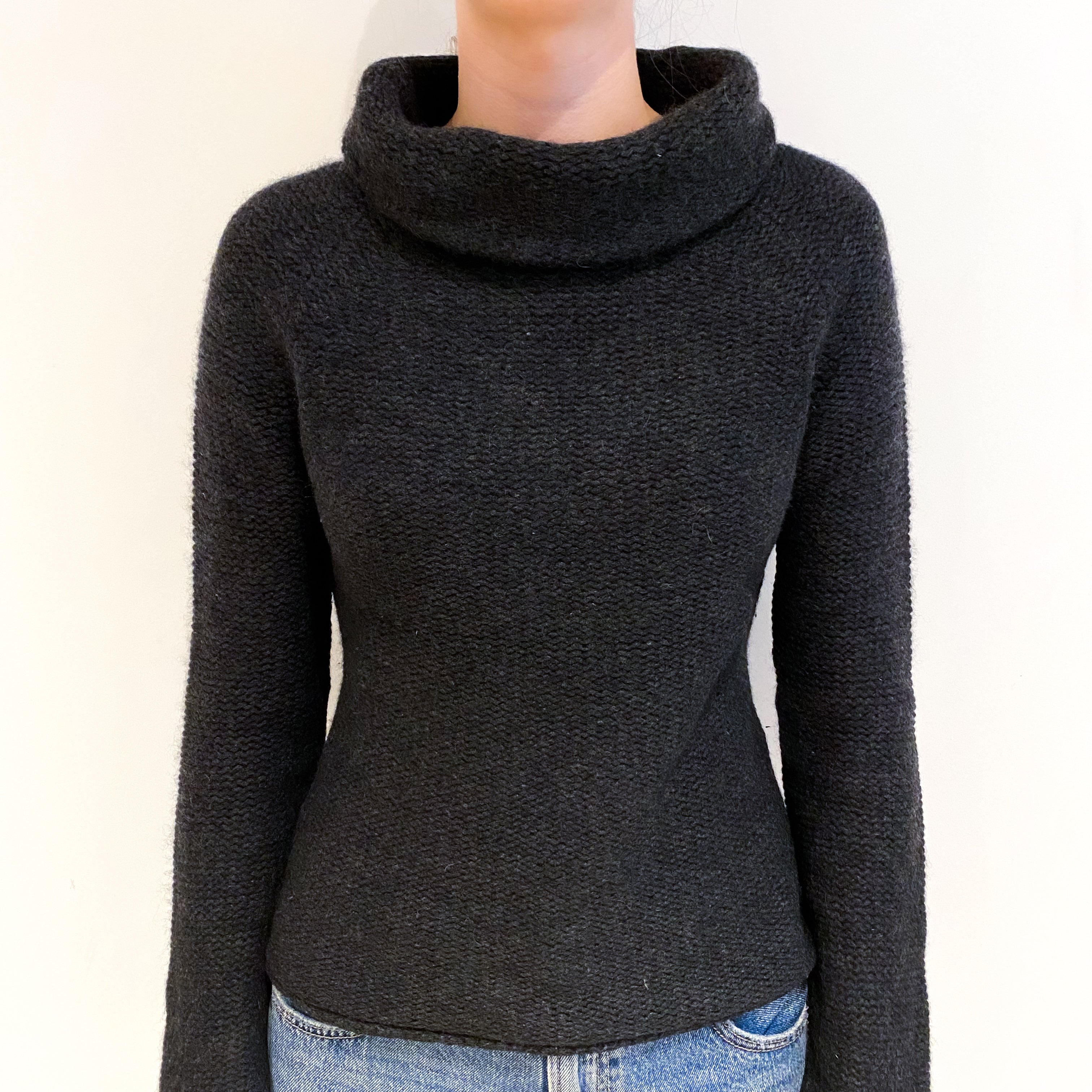 Charcoal Grey Chunky Cashmere Funnel Neck Jumper Extra Small