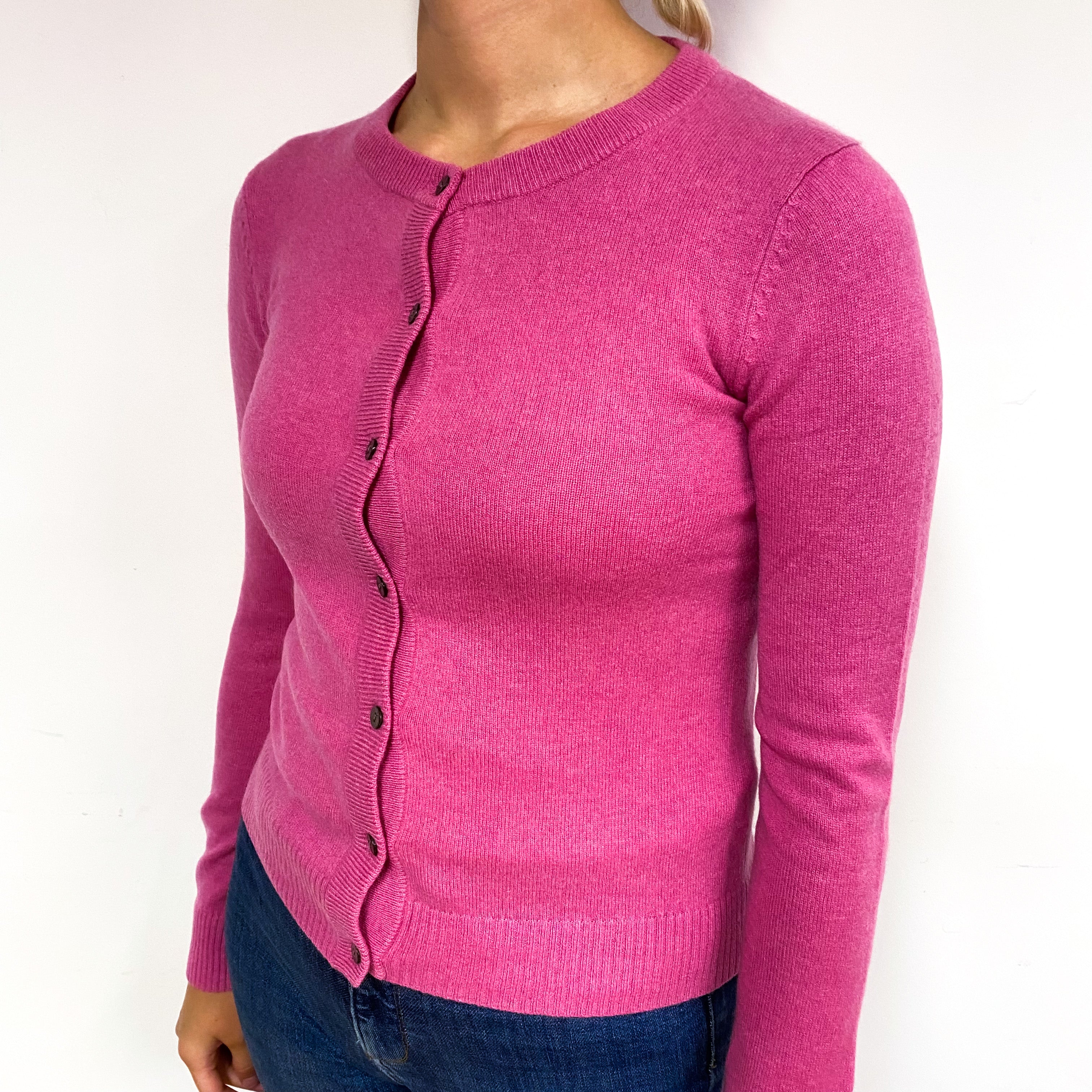 Lupin Pink Cashmere Crew Neck Cardigan Small
