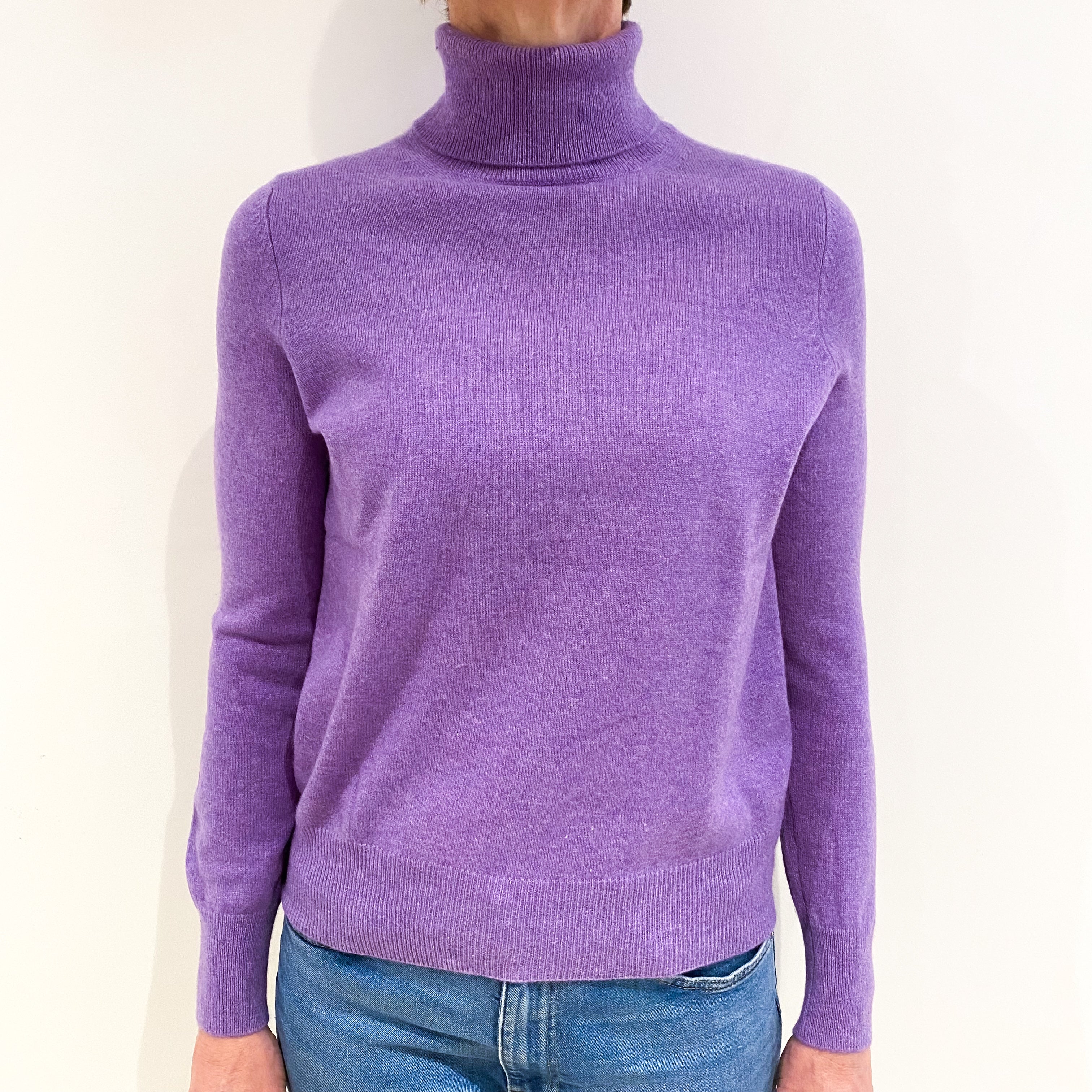 Wisteria Purple Cashmere Polo Neck Jumper Small