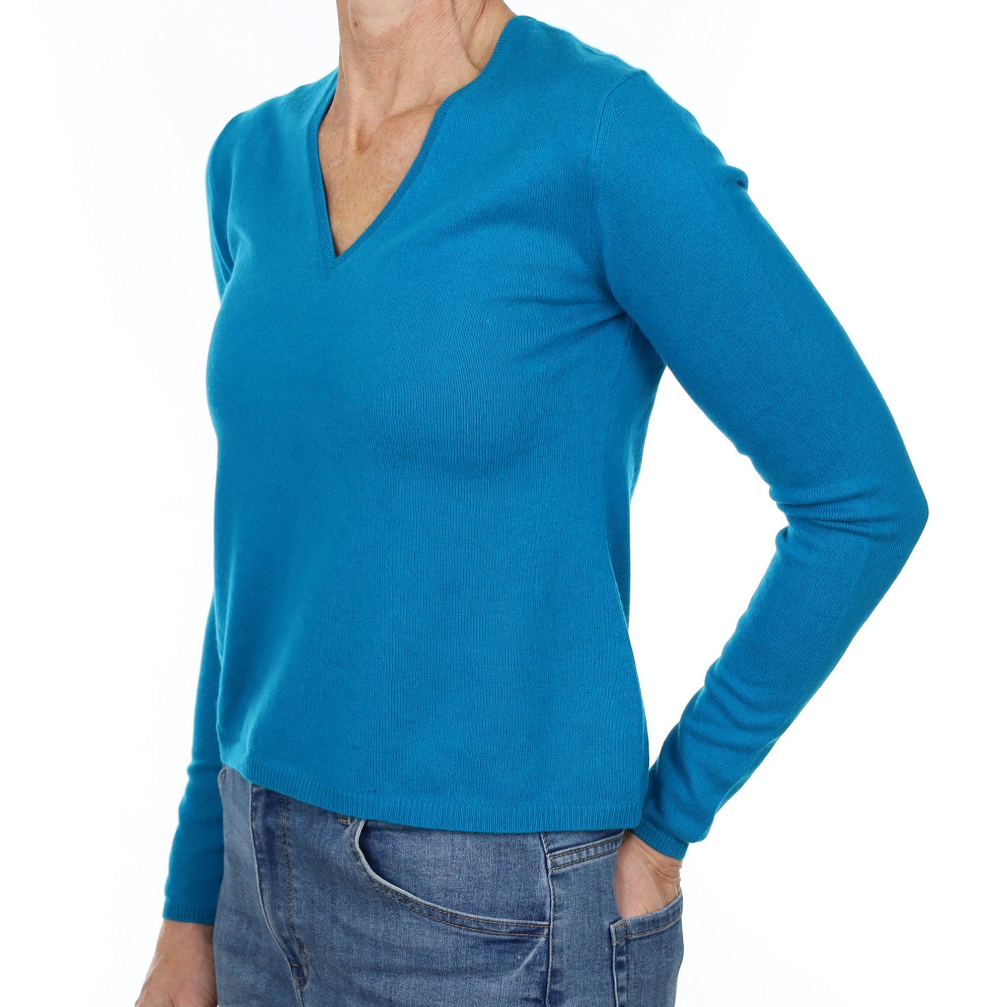 TSE Bright Turquoise Cashmere V Neck Jumper Small