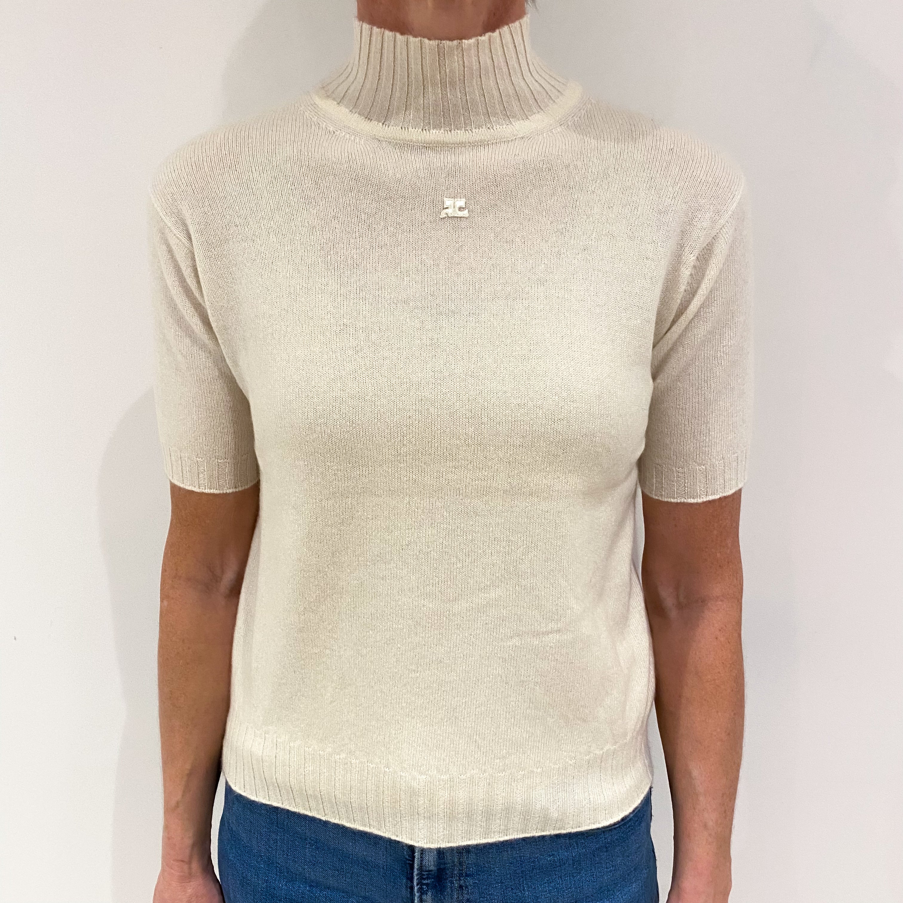 Cream Cashmere Short Sleeved Turtle Neck Jumper Small