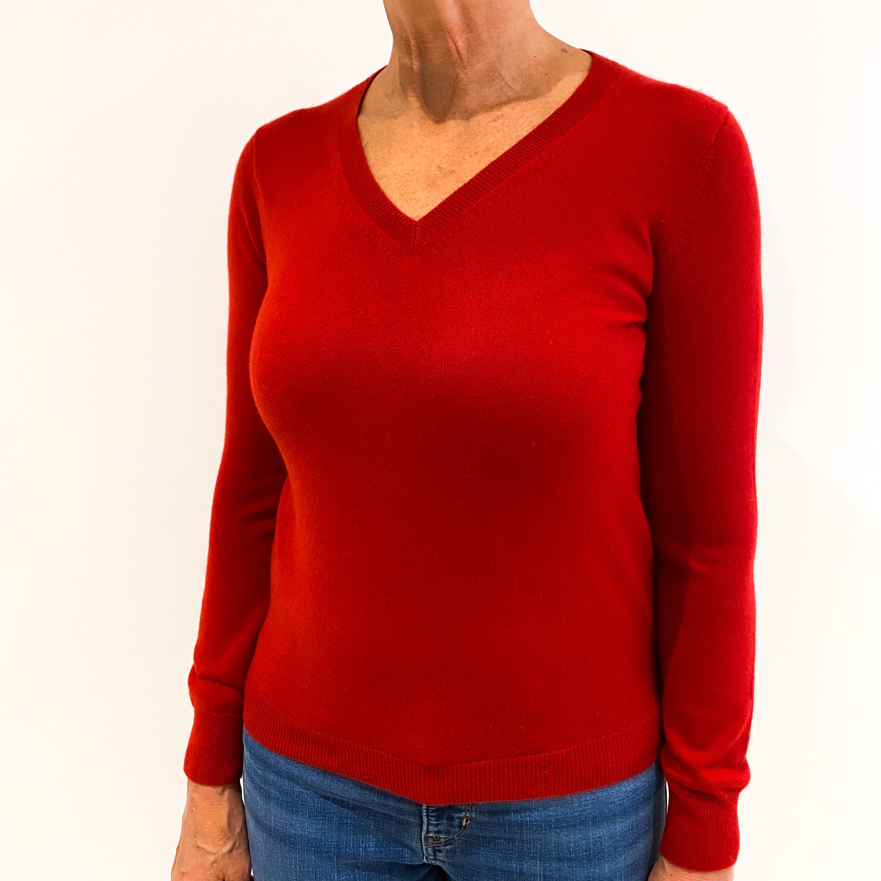 Scarlet Red Cashmere V-Neck Jumper Medium