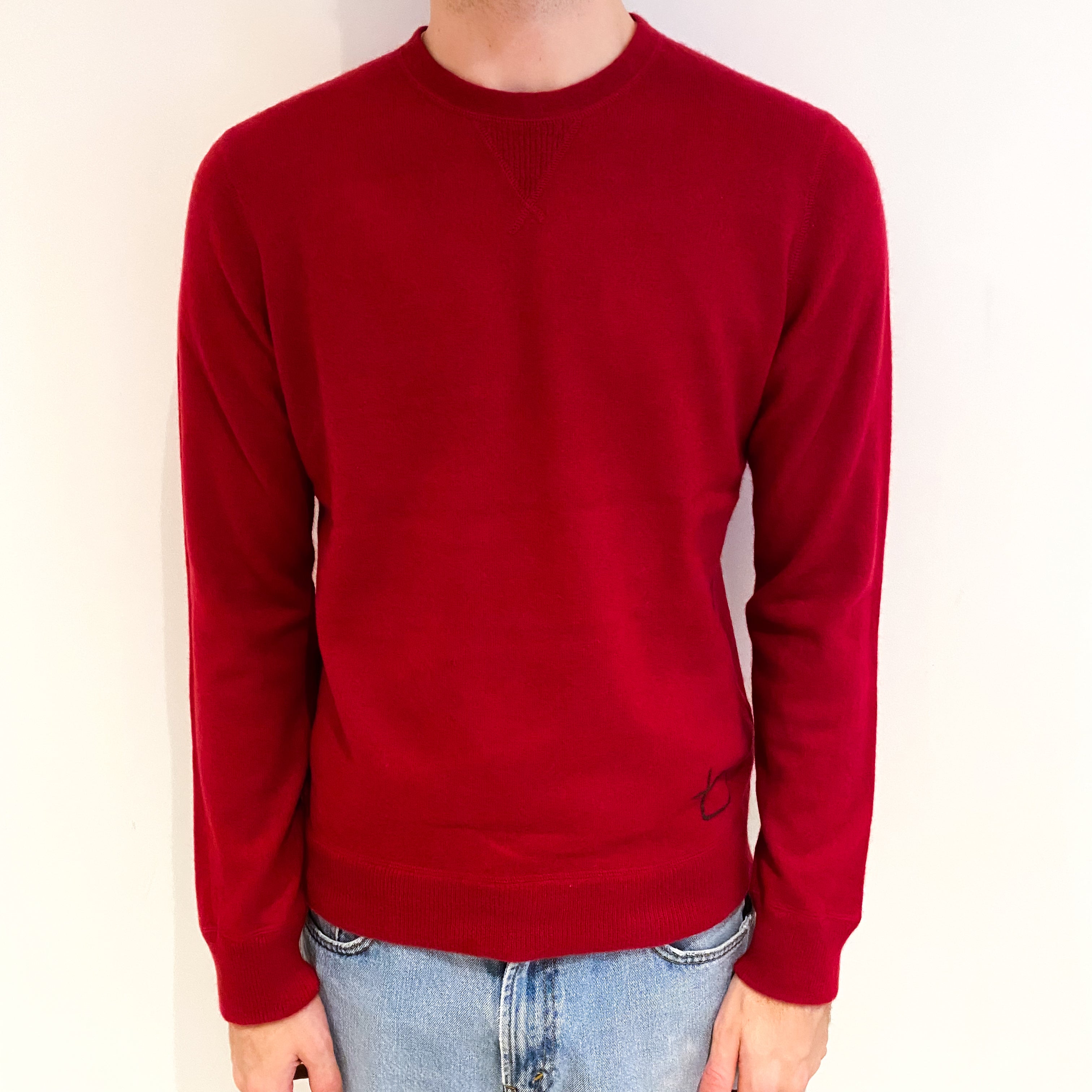 Men's Crimson Red Cashmere Crew Neck Jumper Medium