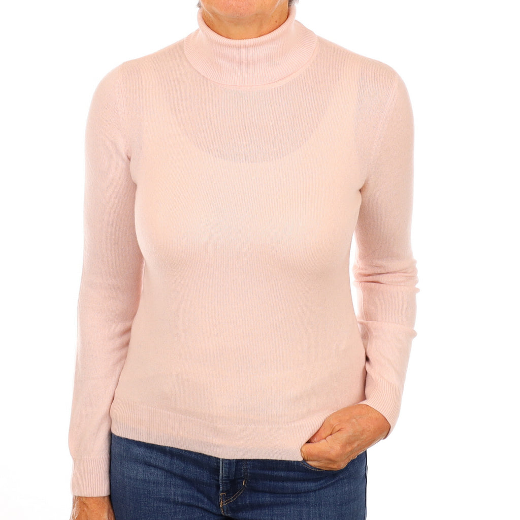 Ice Pink Cashmere Polo Neck Jumper Medium