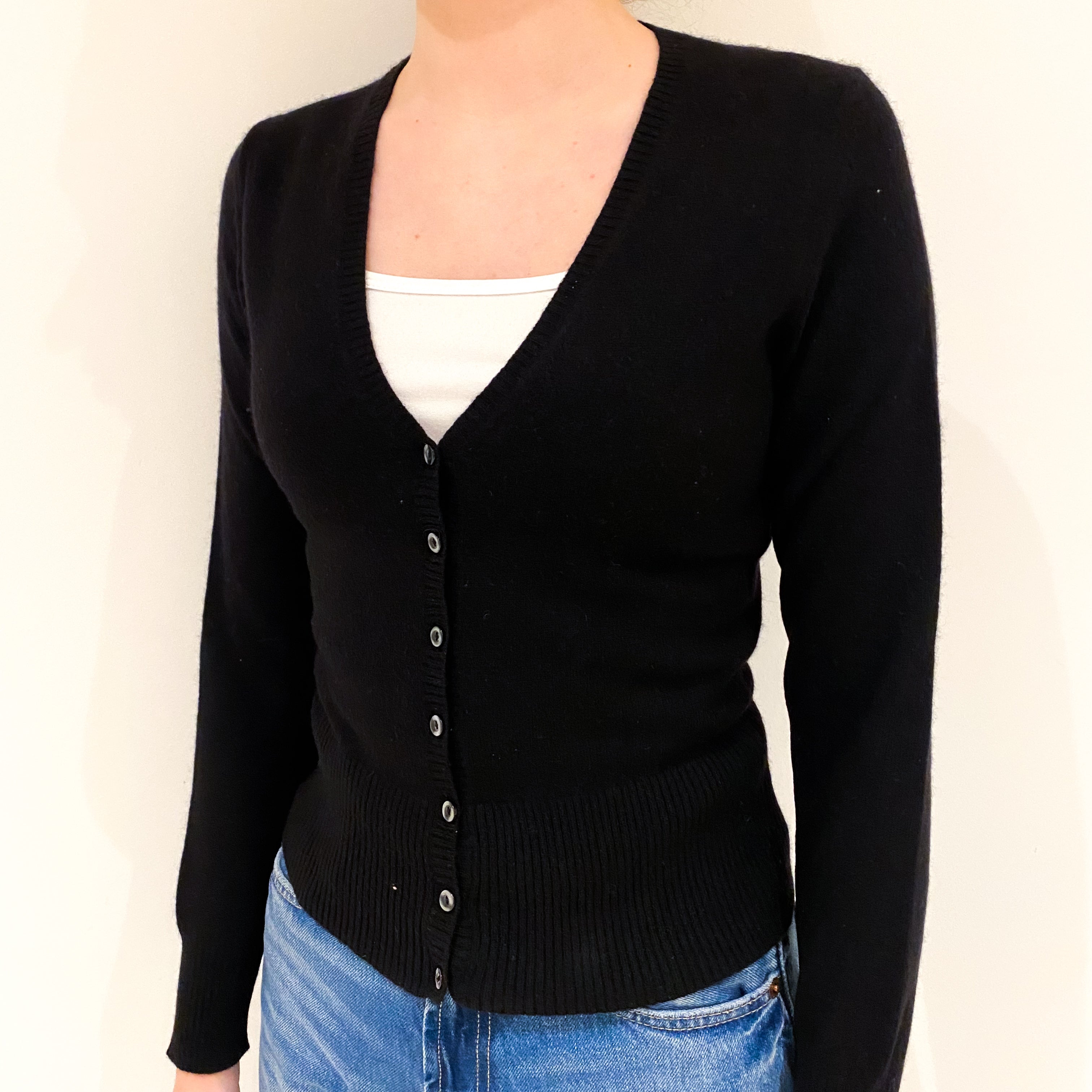 Black Cashmere V Neck Cardigan Extra Small