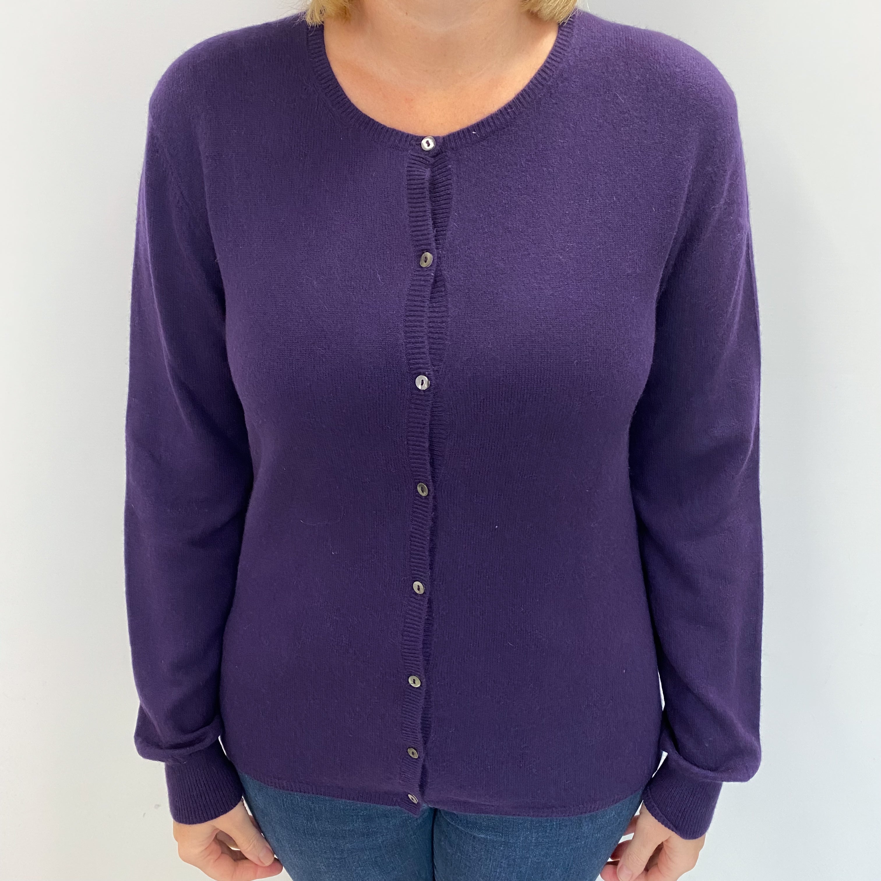 Repeat Aubergine Purple Cashmere Crew Neck Cardigan Large