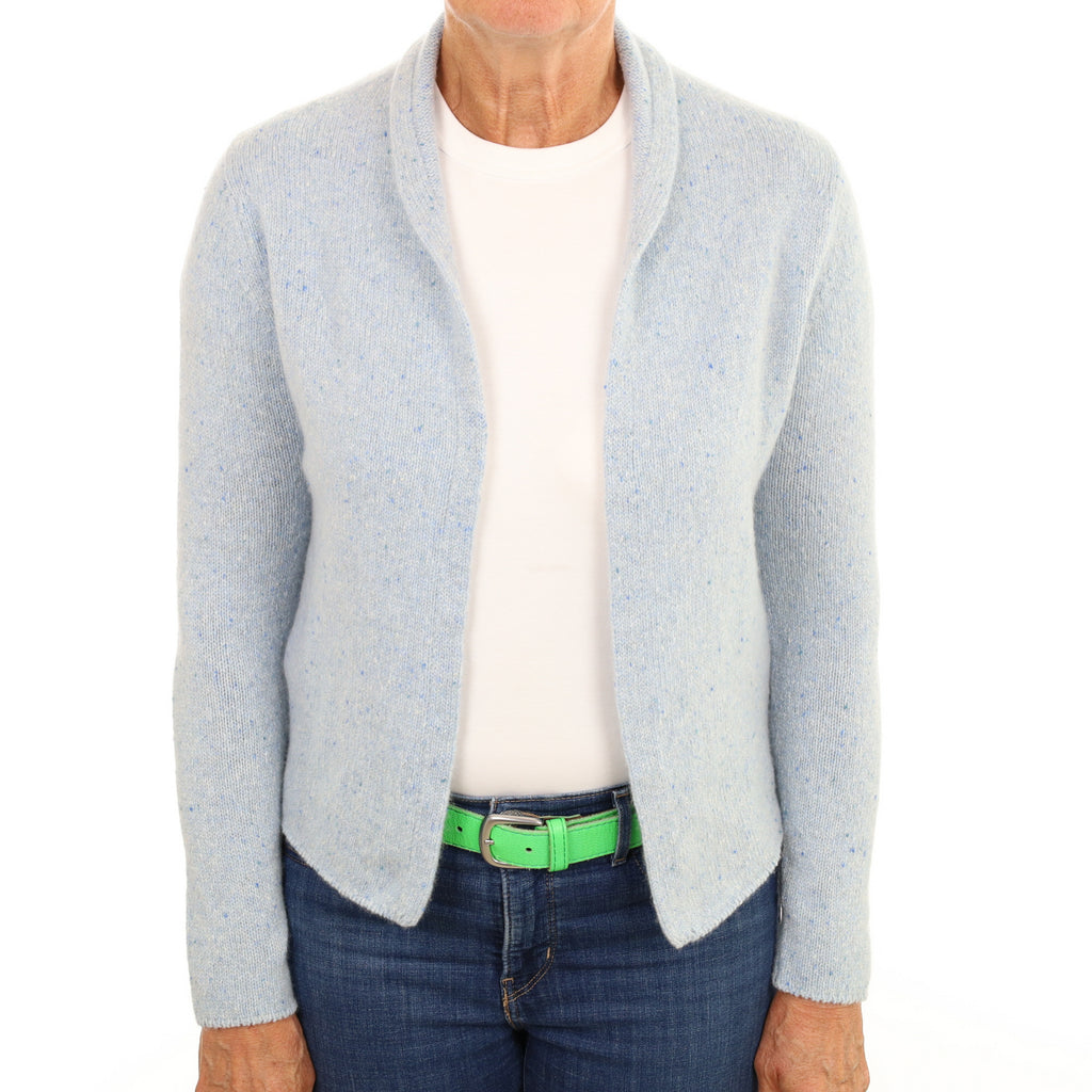 Opal Blue Marl Cashmere Edge To Edge Cardigan Medium