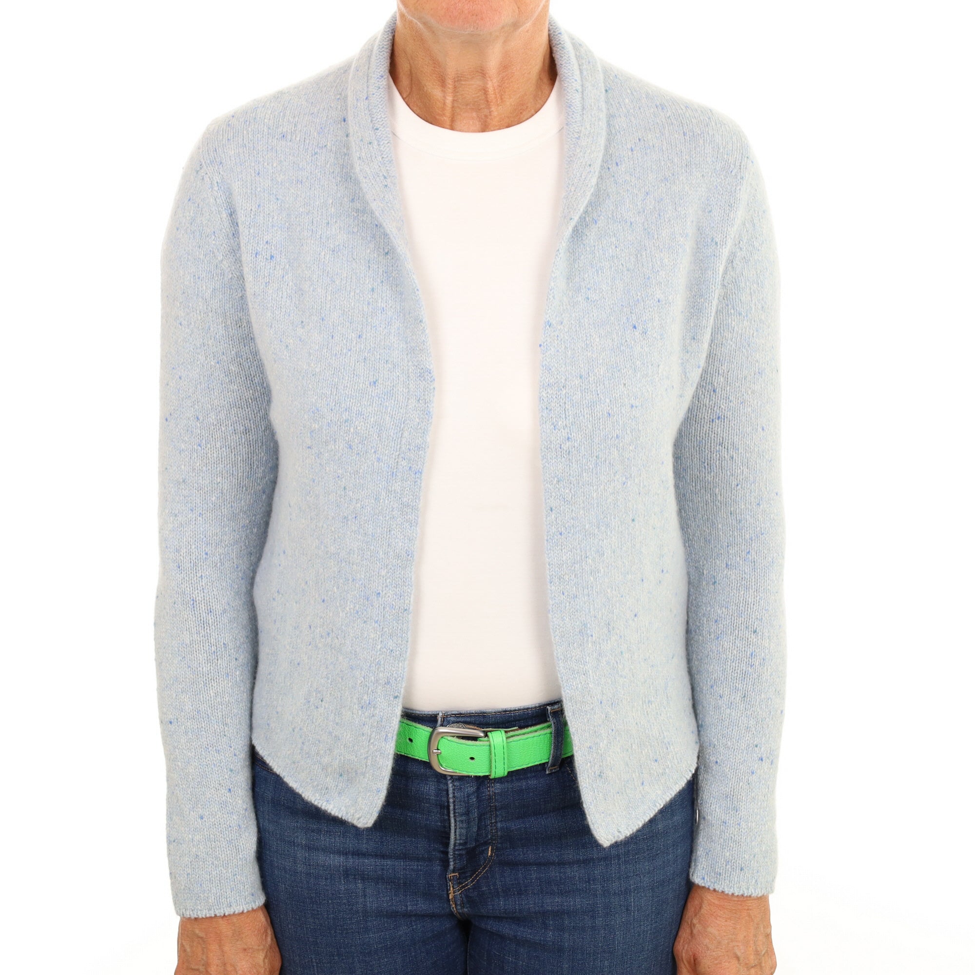 Opal Blue Marl Cashmere Edge To Edge Cardigan Medium