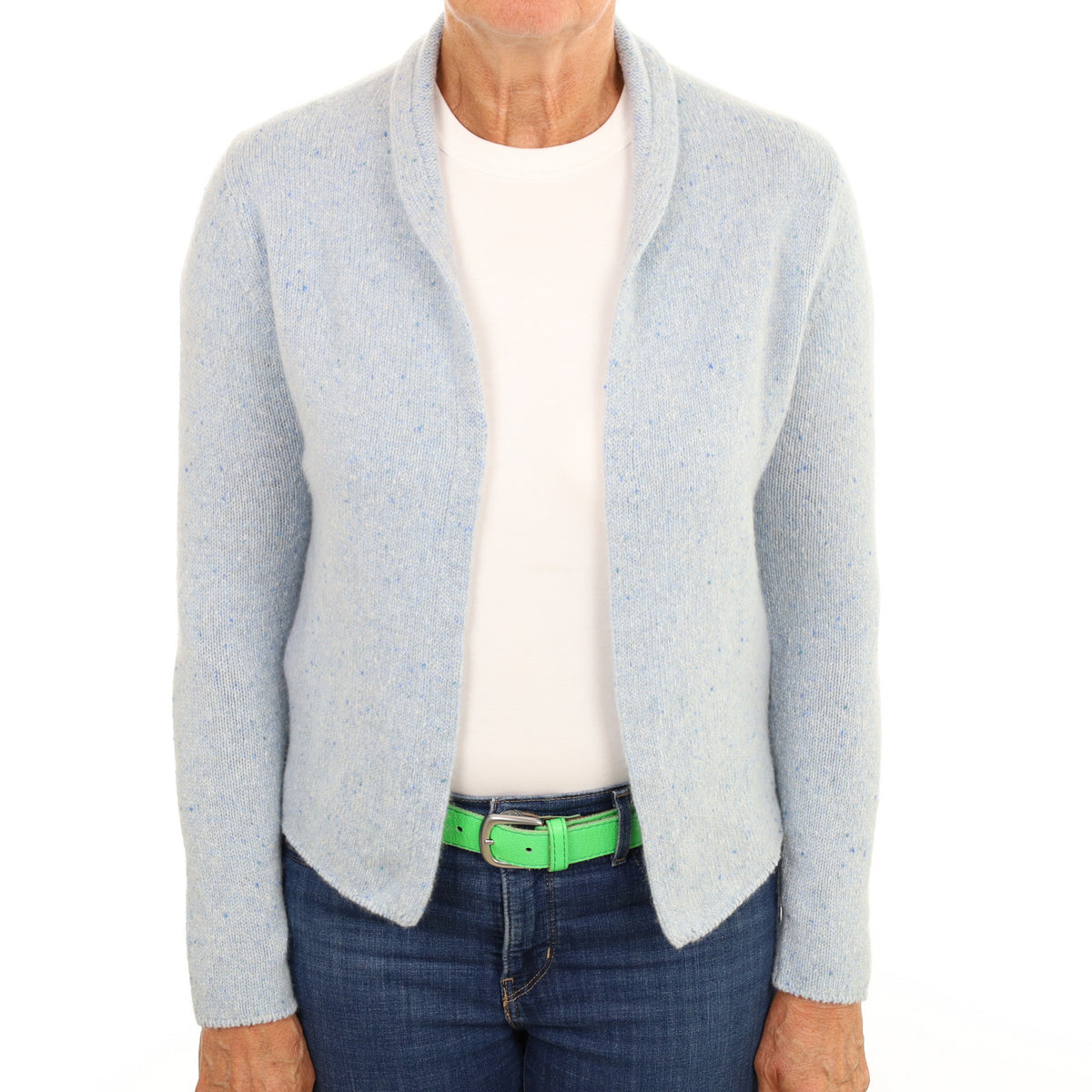 Opal Blue Marl Cashmere Edge To Edge Cardigan Medium