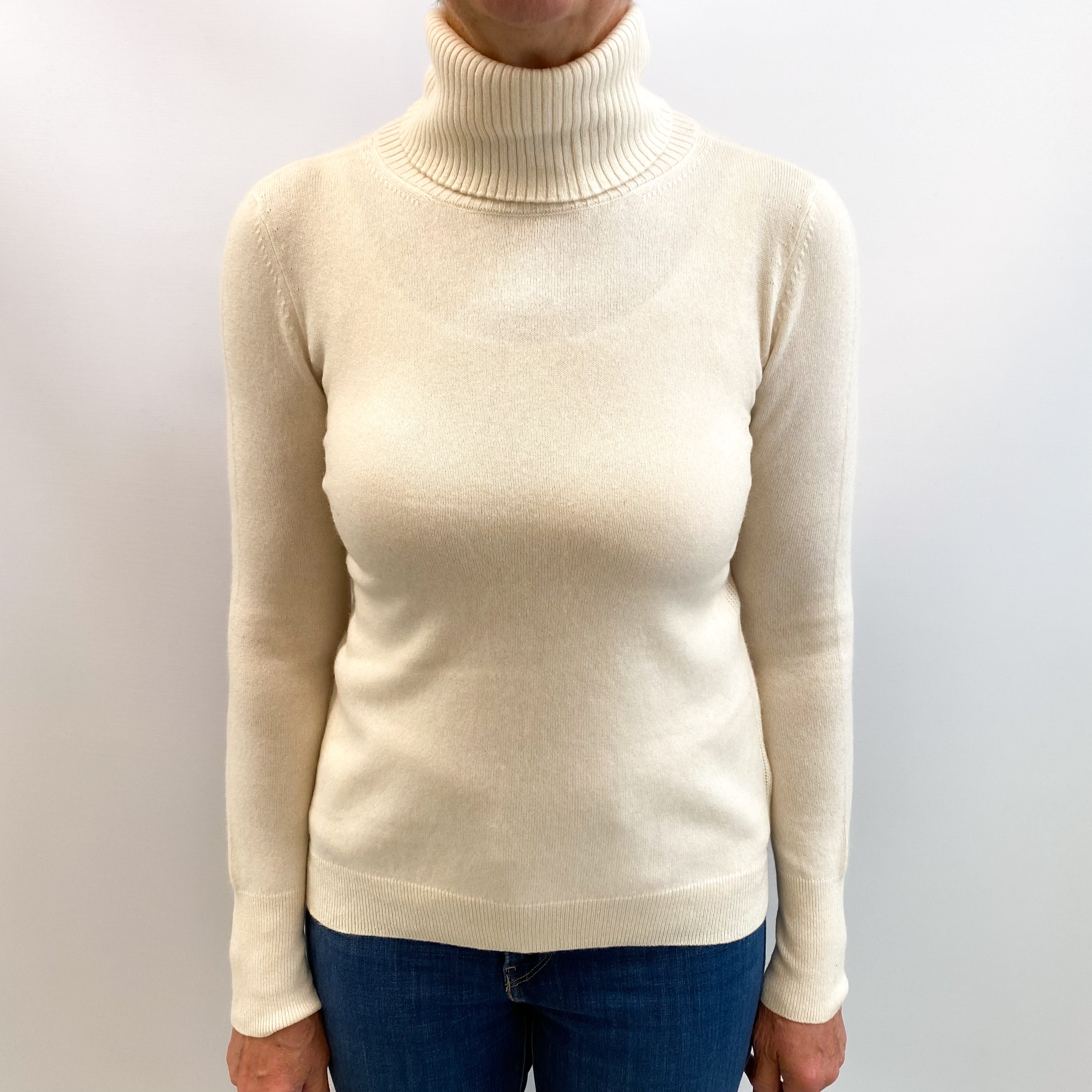 Vanilla Cream Cashmere Polo Neck Jumper Medium