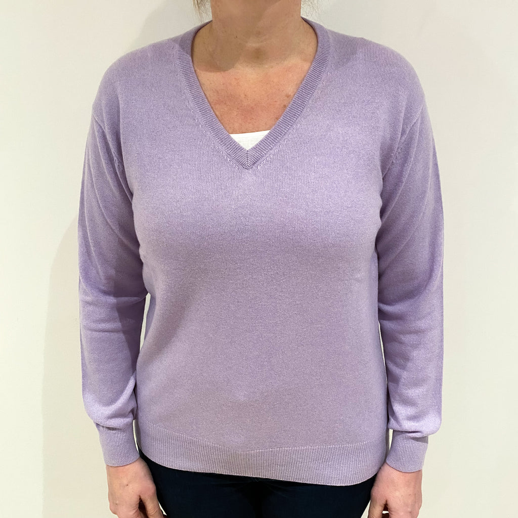 Lilac Purple Cashmere V Neck Jumper Large